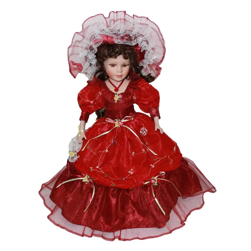 40cm Collectible Porcelain Dolls,  Doll Figure with Curly Hair, in  Outfit