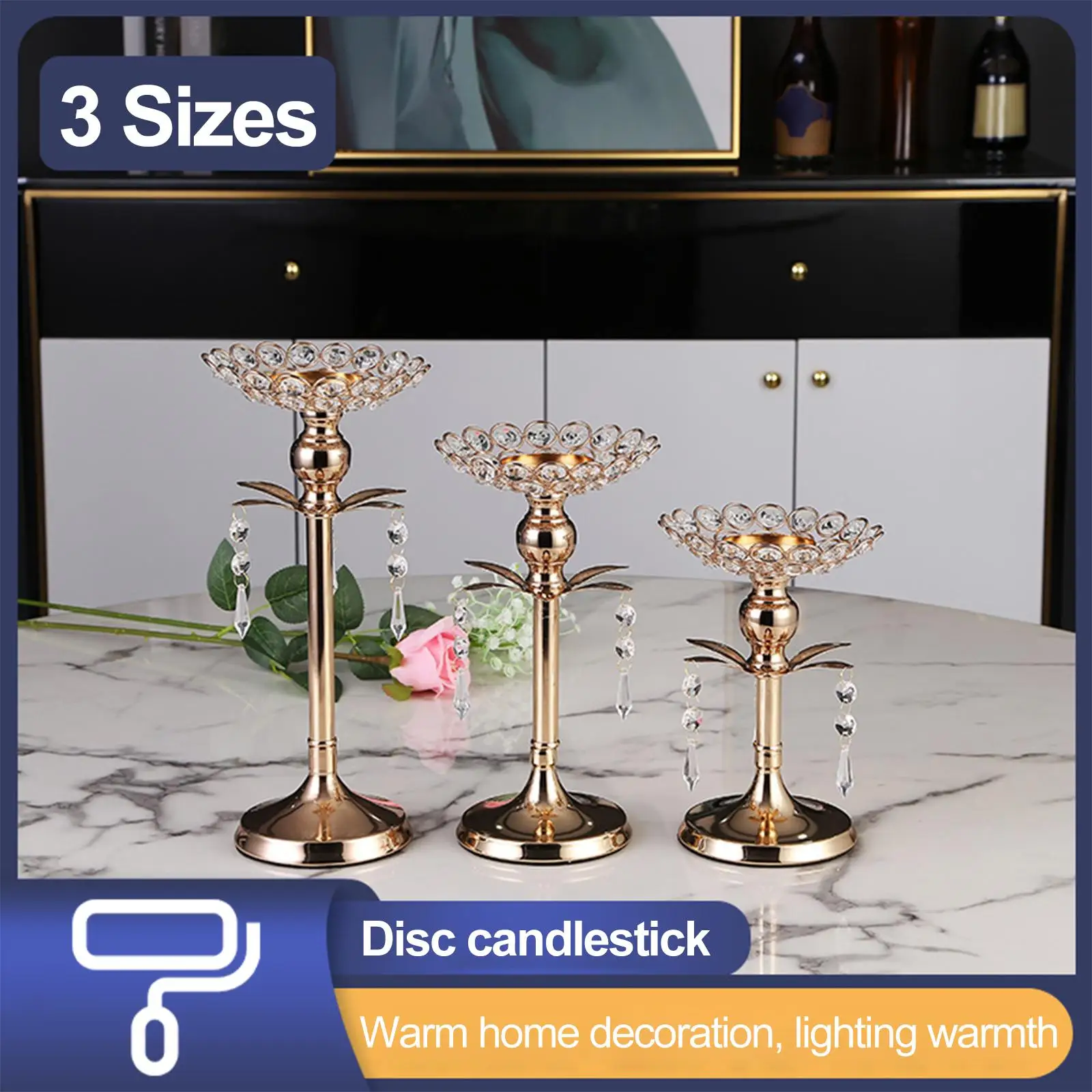 Golden Crystal Candle Holder Table Centerpiece Wedding Candlestick for Dinner Wedding Living Anniversary Housewarming Gifts