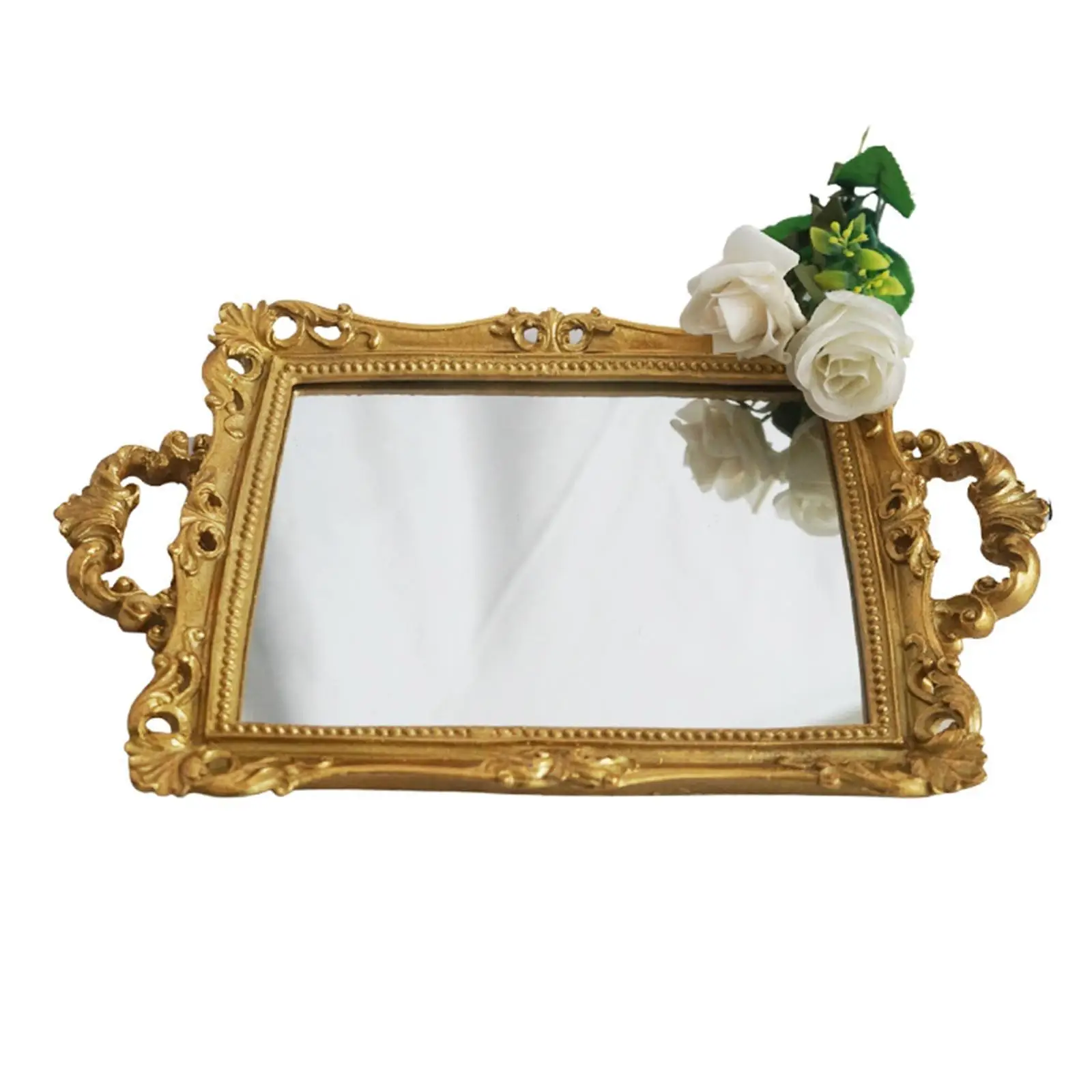 Mirror Tray Golden Serving Tray with Handle for Living Room Coffee Table Home Decor