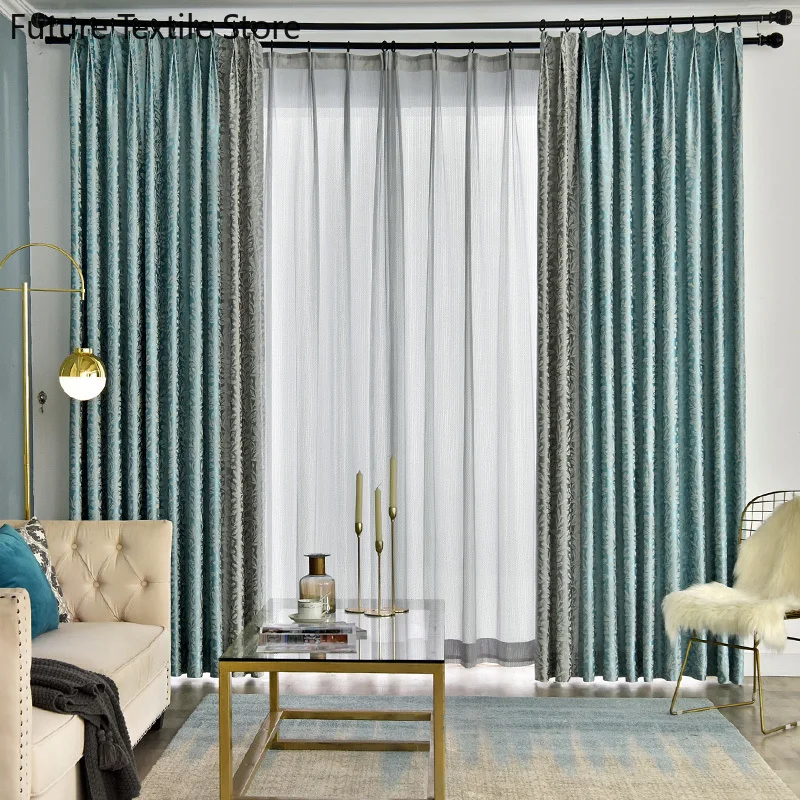 Modern Pastoral Embroidery Curtains for Living Room Bedroom Blackout Stitching Window Screen CurtainCustom Luxury Temperament