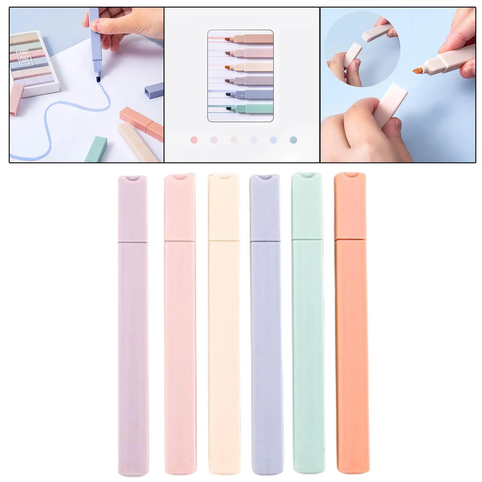 6x Soft Tip Highlighters Accessories Writing Supplies Aesthetic Cute Fluorescent for Adults Kids Office Youth Journaling