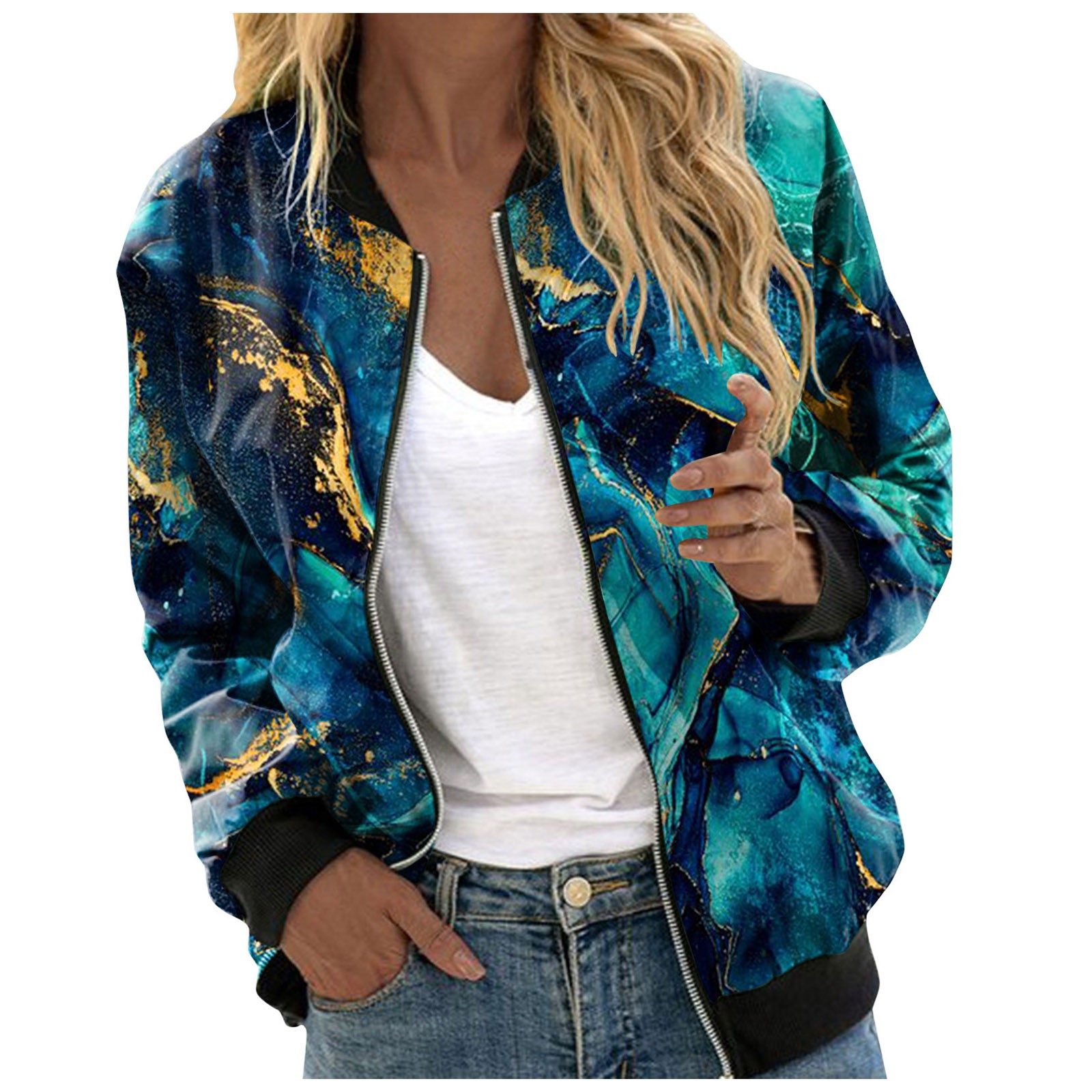 Title 7, Zipper Printed Jacket For Womans Long Sleeve Ca...