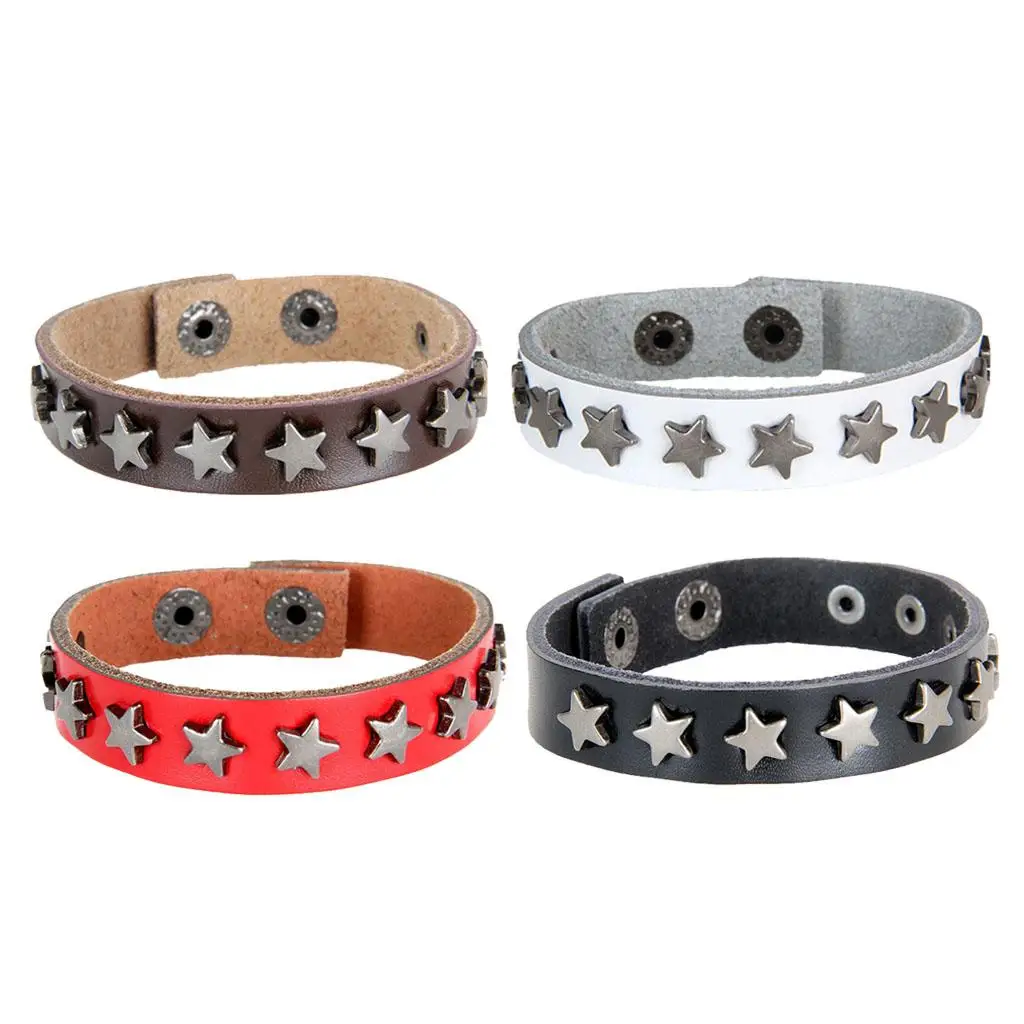 PU Leather Chain Bracelet Jewelry Cool Women Men Snap Button Cuff Wristbands