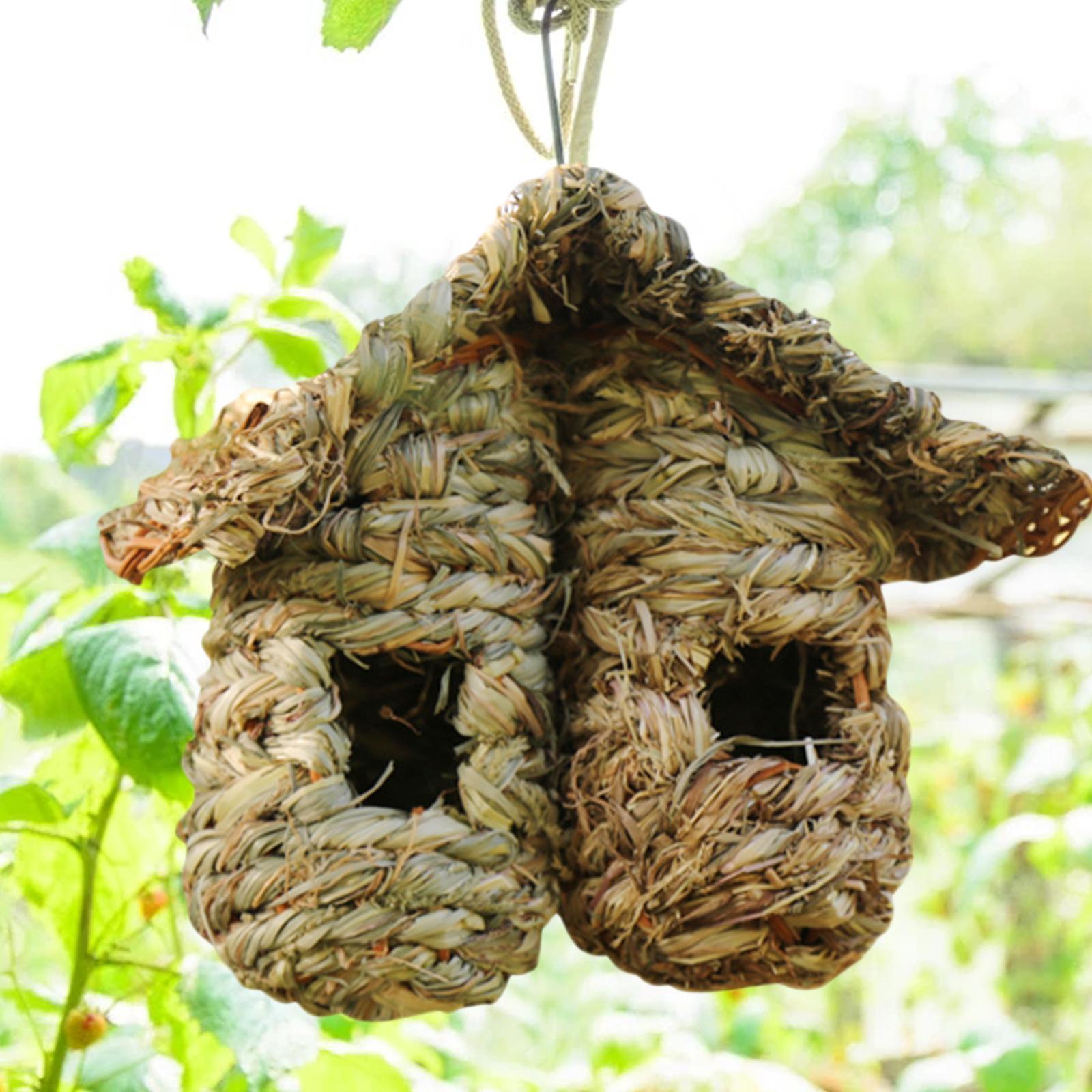 Creative Bird Nest Weaved Outdoor Hanging Grass Bird Hut for Wren Hummingbird Chickadee