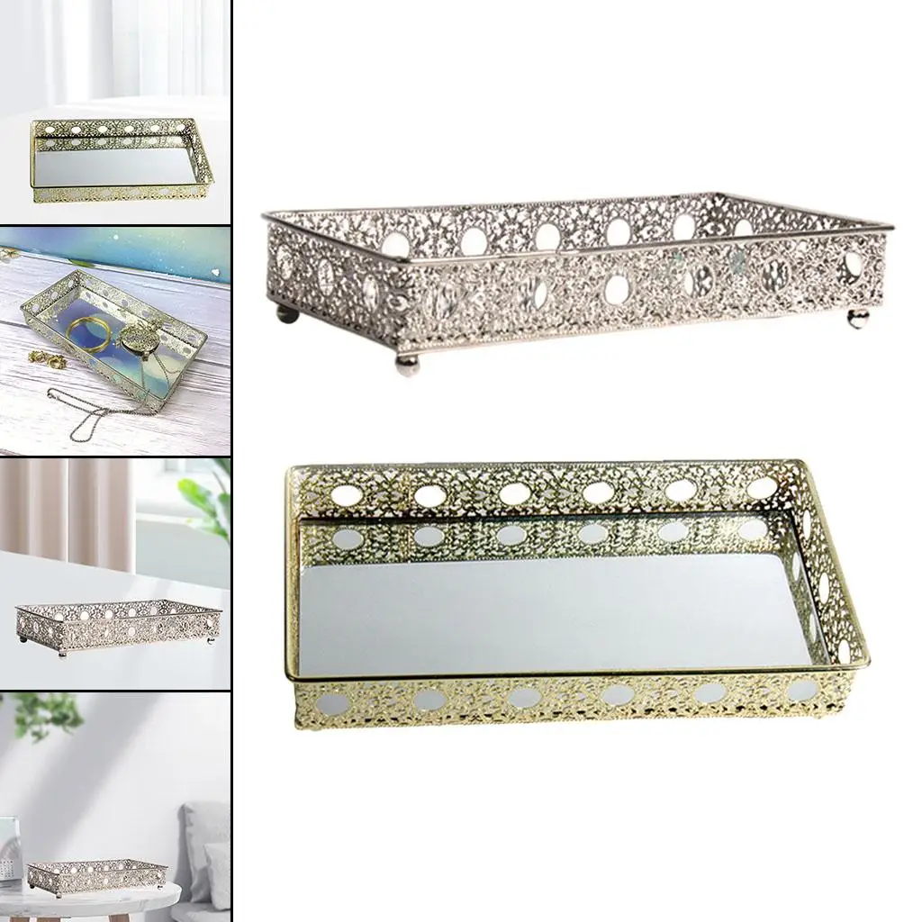 Square Jewelry Dish Tray Plate Holder Electroplated Storage Mirrored Ornament