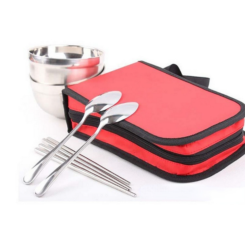 Description Picture 4 of itemPortable Double Bowl Tableware Set, Outdoor Picnic Travel Spoon Bowls, Chopstick, Reusable Cutlery, Flatware Kits for Camping