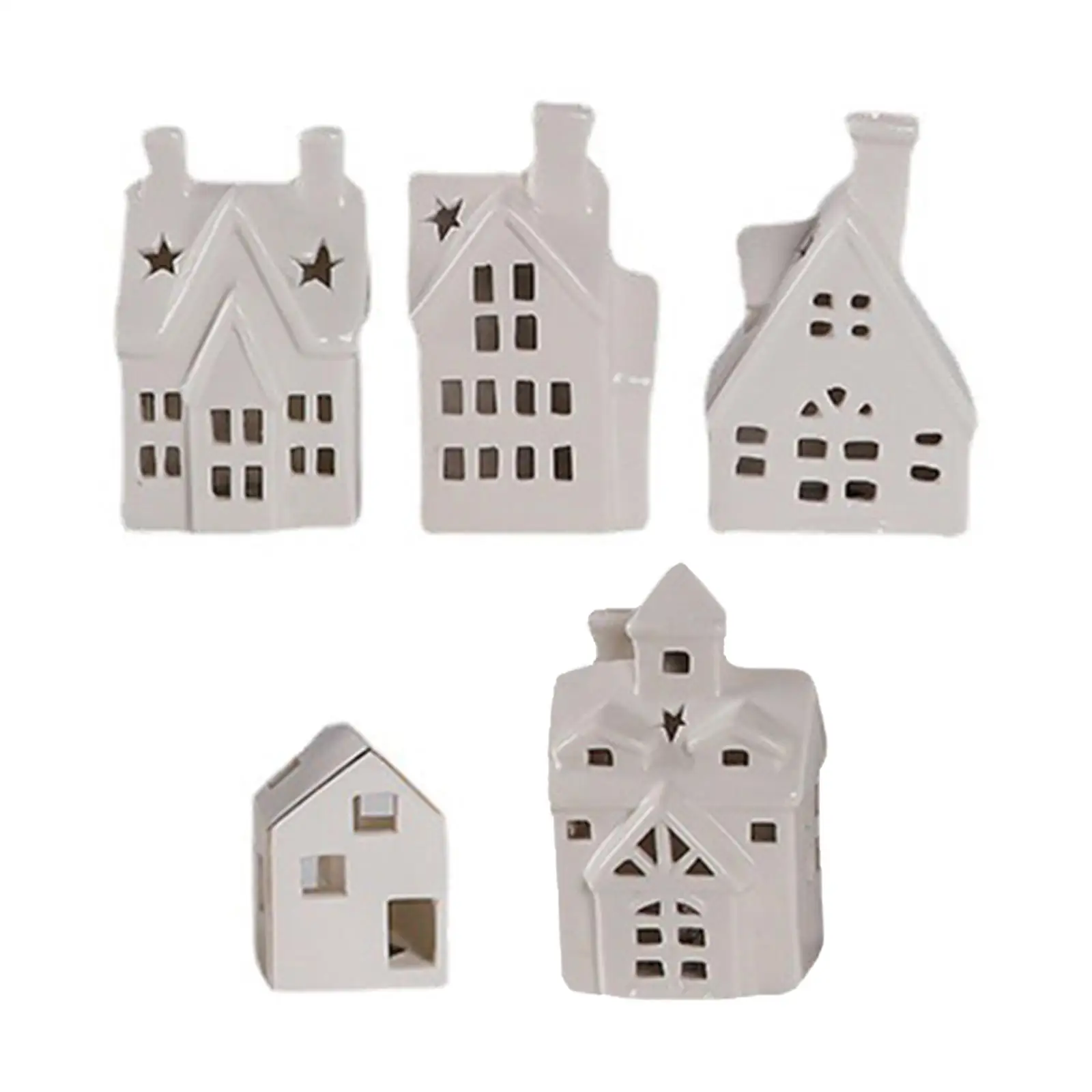 Ceramic Candle Holder Home Decor Small House Shaped Figurines Ornament Taper Candle Holder for Celebrations Party