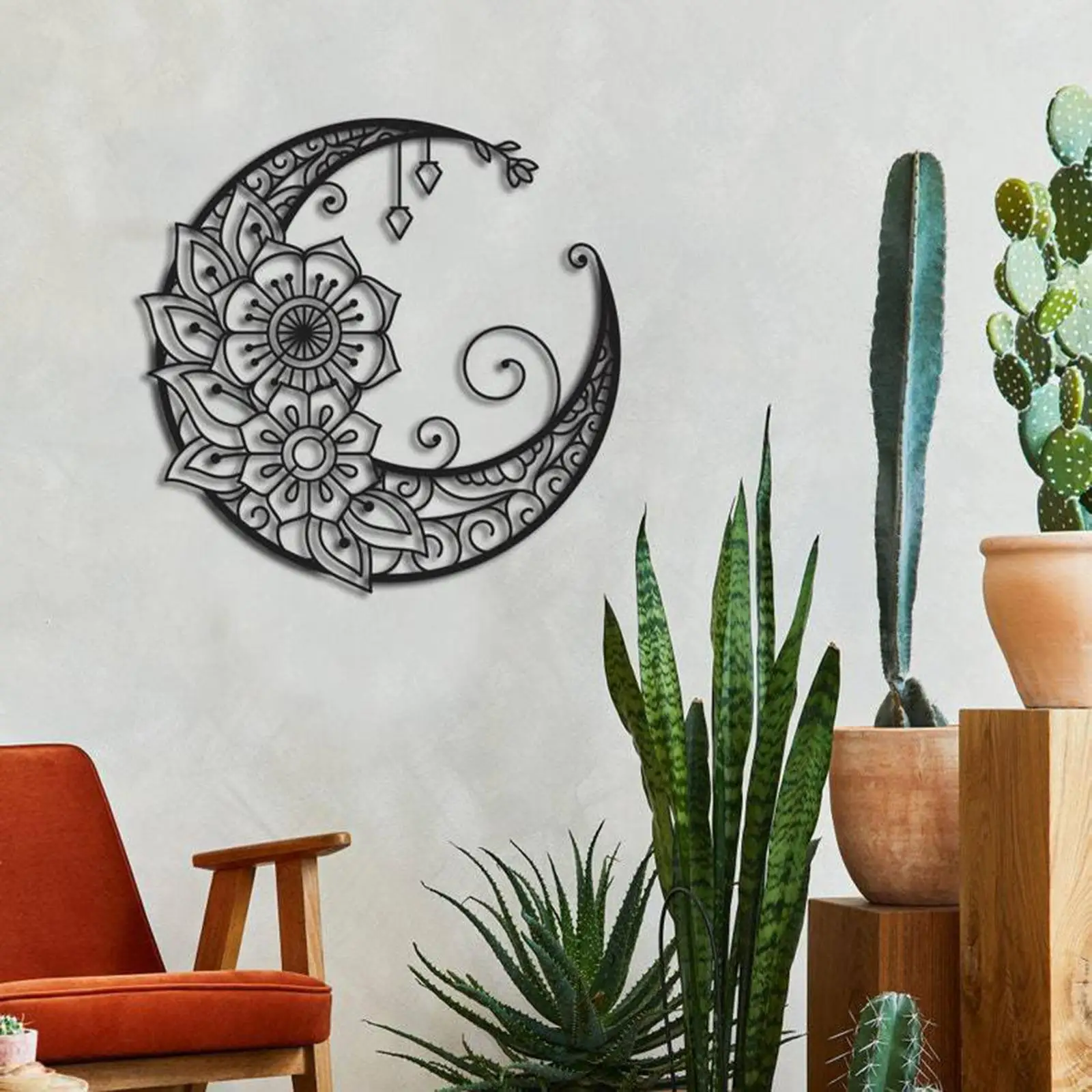 Flower Moon Wall Decor Artistic Hanging Wall Sculpture Ornament for Garden Yard Office Bedroom Patio