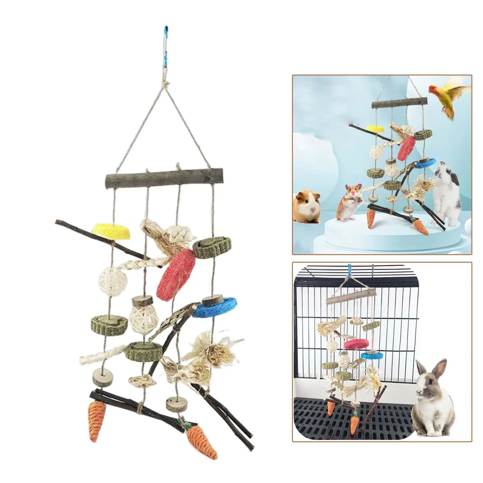 Funny Wooden Bite Toy Biting Rattan Ball Exercise Chewing Playing Molars for Guinea Pigs Rats Small Animals Cockatiel Parrot