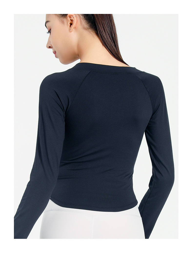 Langarm Shirt Halb Zip Vorne Kordelzug Yoga Tops Frau Sport Active Lauf Oben für Fitness Weibliche Bluse Gym Frauen – Detail 24