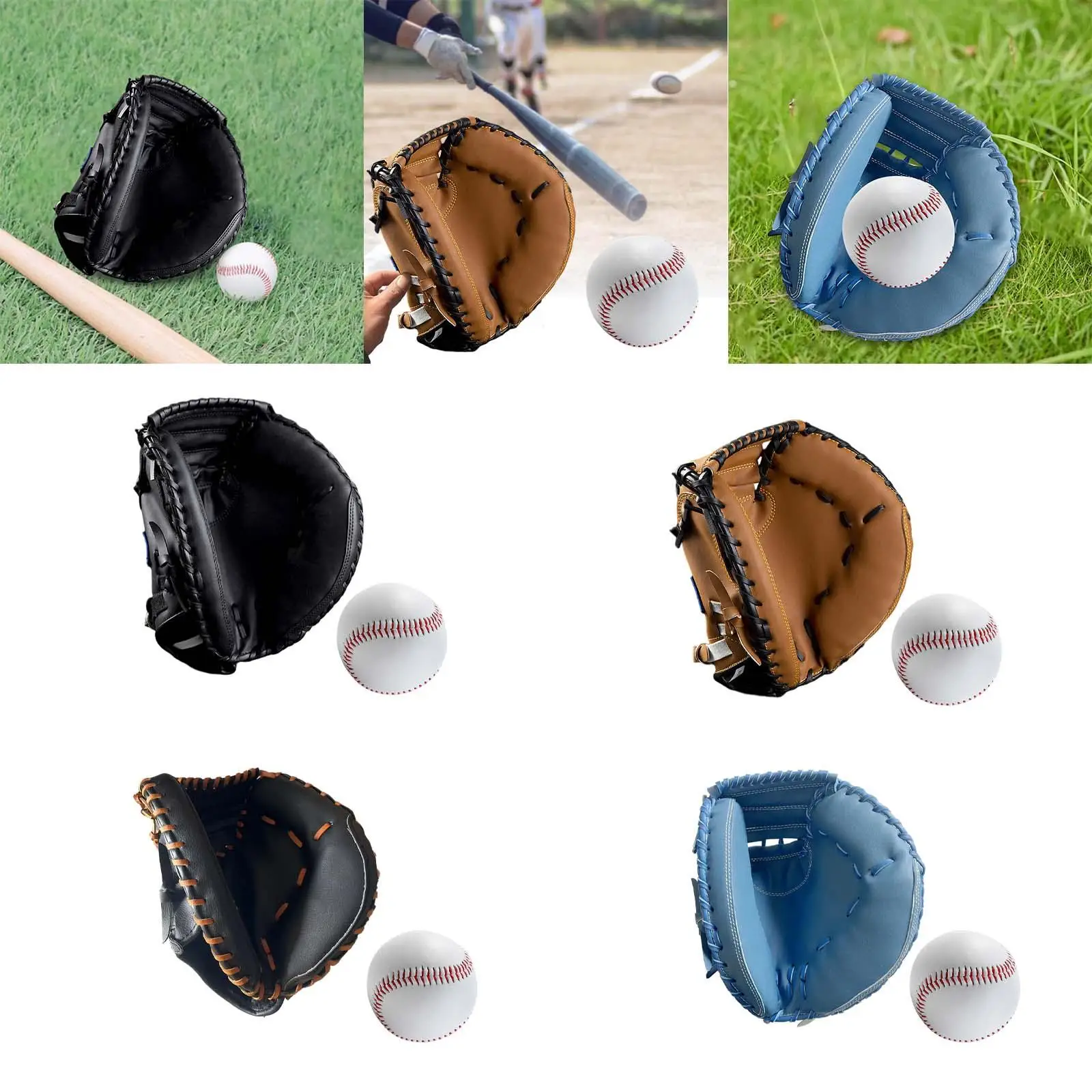 Baseball Catcher Gloves Left Hand Pu Batting Gloves Teeball Glove for Practice Equipment Exercise Adult Unisex Beginner