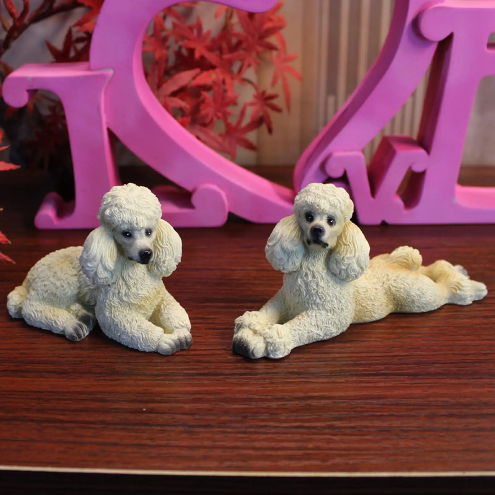 Poodle Dog Statue Dogs Sculpture Resin Art Crafts for Porch TV Cabinet Decor