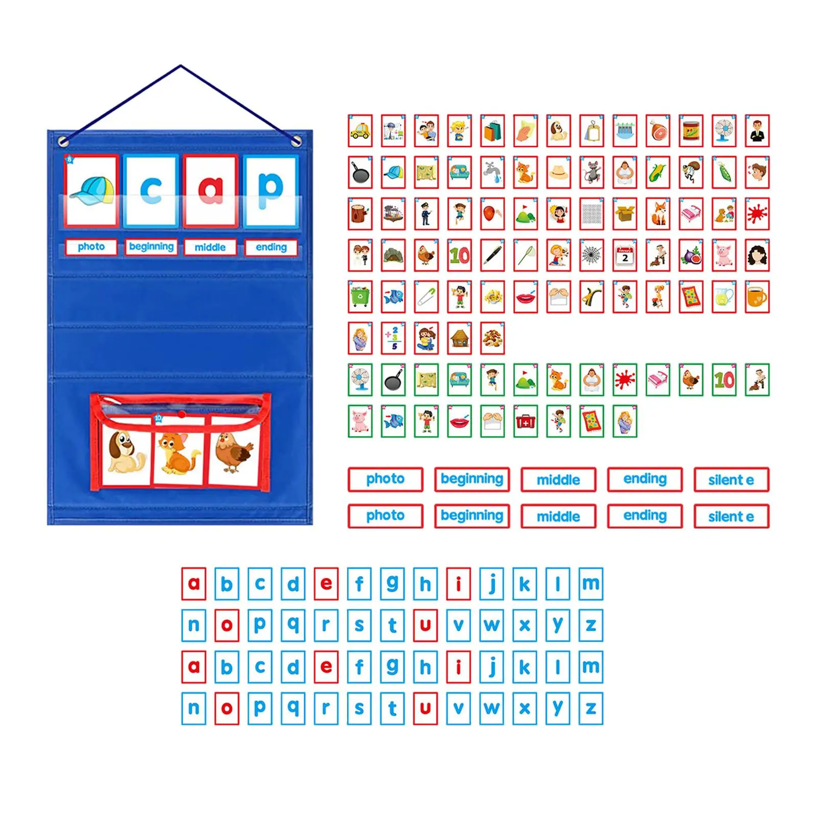 Word Building Pocket Chart with Detachable Bag Letter Learning Cards Word Reading and Spelling for Homeschool Preschool groups