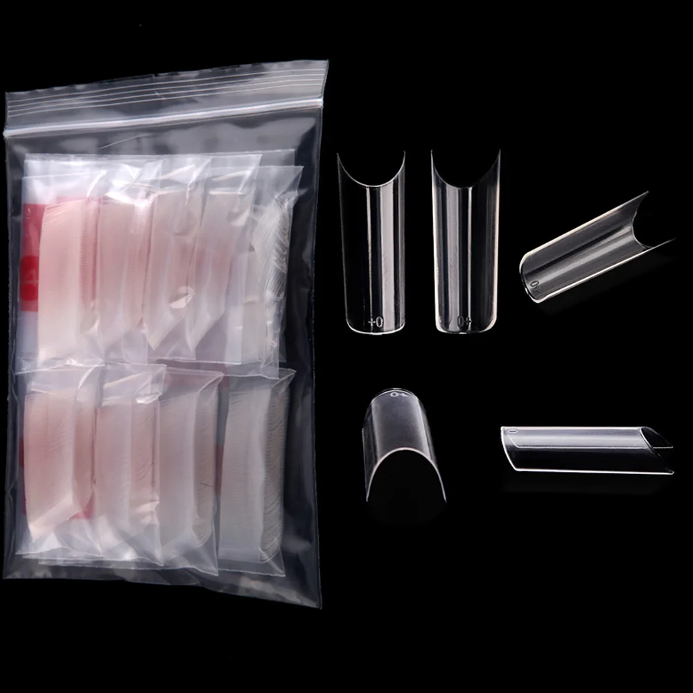 500pcs/bag False Nails - White, Natural, Transparent - C Curved Shape