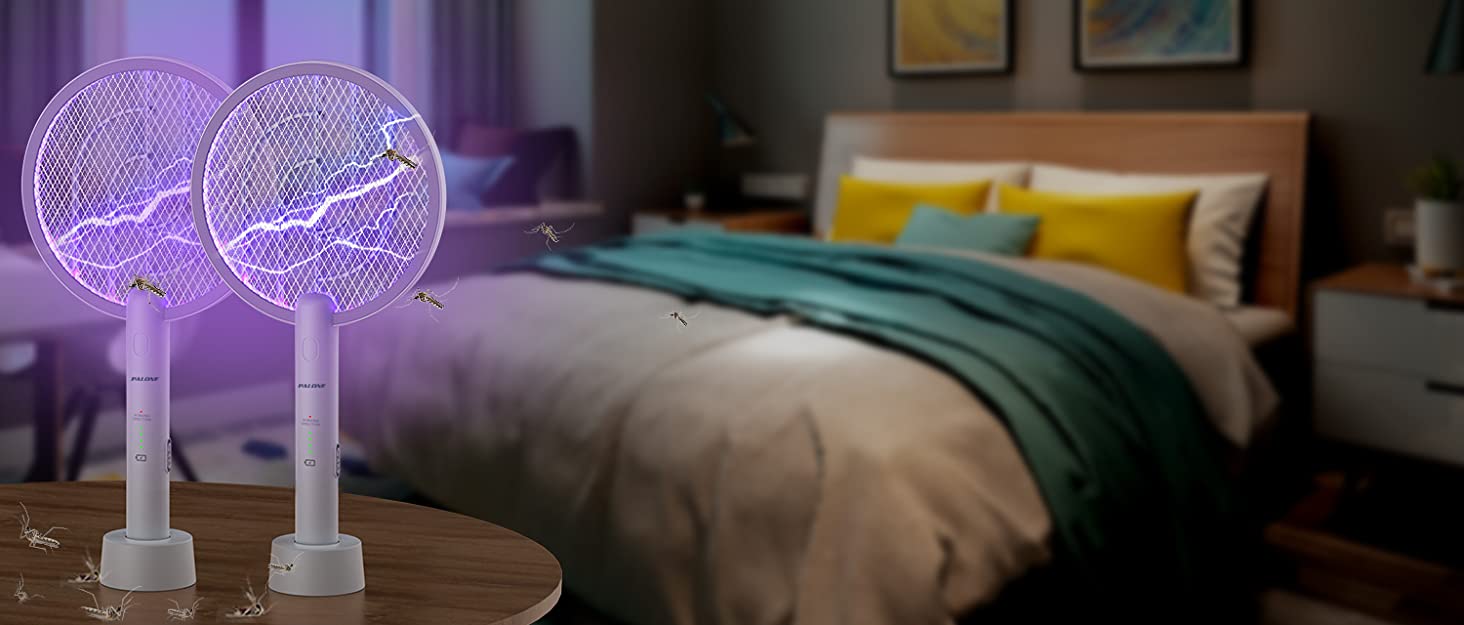 2 in 1 Mosquito swatter Electric Fly Bug Killer Lamp Zapper with 1200mAh Battery USB charge with Safety Mesh for Indoor,Outdoor