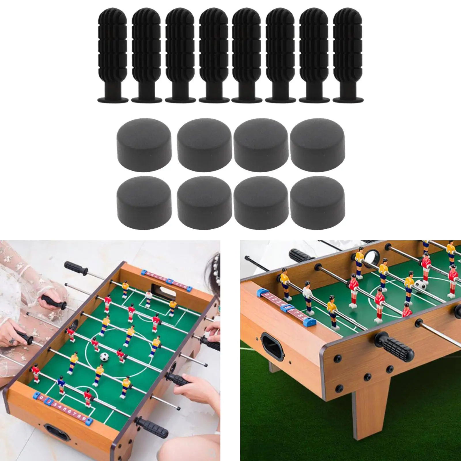 8 Pairs Foosball Handle Replacement Table Soccer Game Black Handle Grips & End  Parts