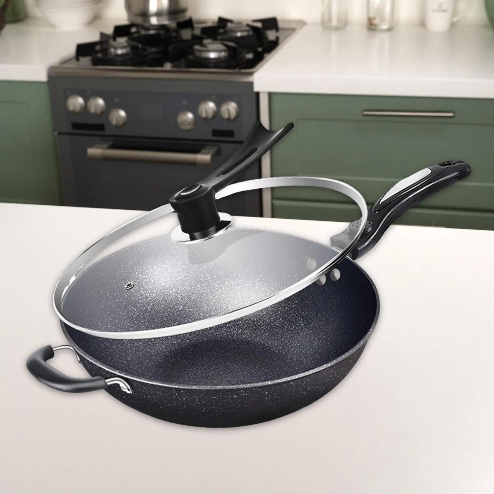 Wok Pan with Lids Saute wok Pan Nonstick No Coated Cooking Wok Nonstick Woks Stirfry Pans for Meat Toast Cheese Cake Omelets