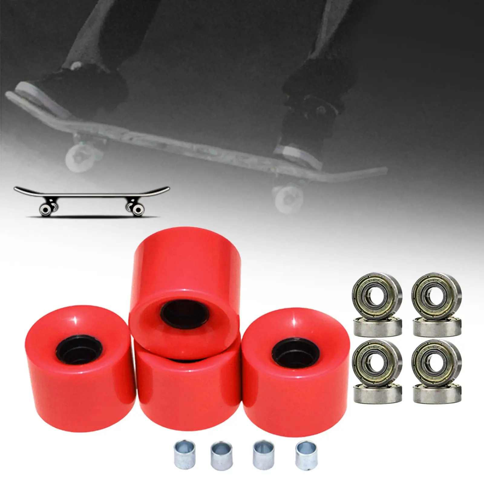 4PCS 60mm 78A PU Skateboard Wheels w/ Bearings and Spacers for Cruising and Street Tricks, Smooth Concrete or Asphalt
