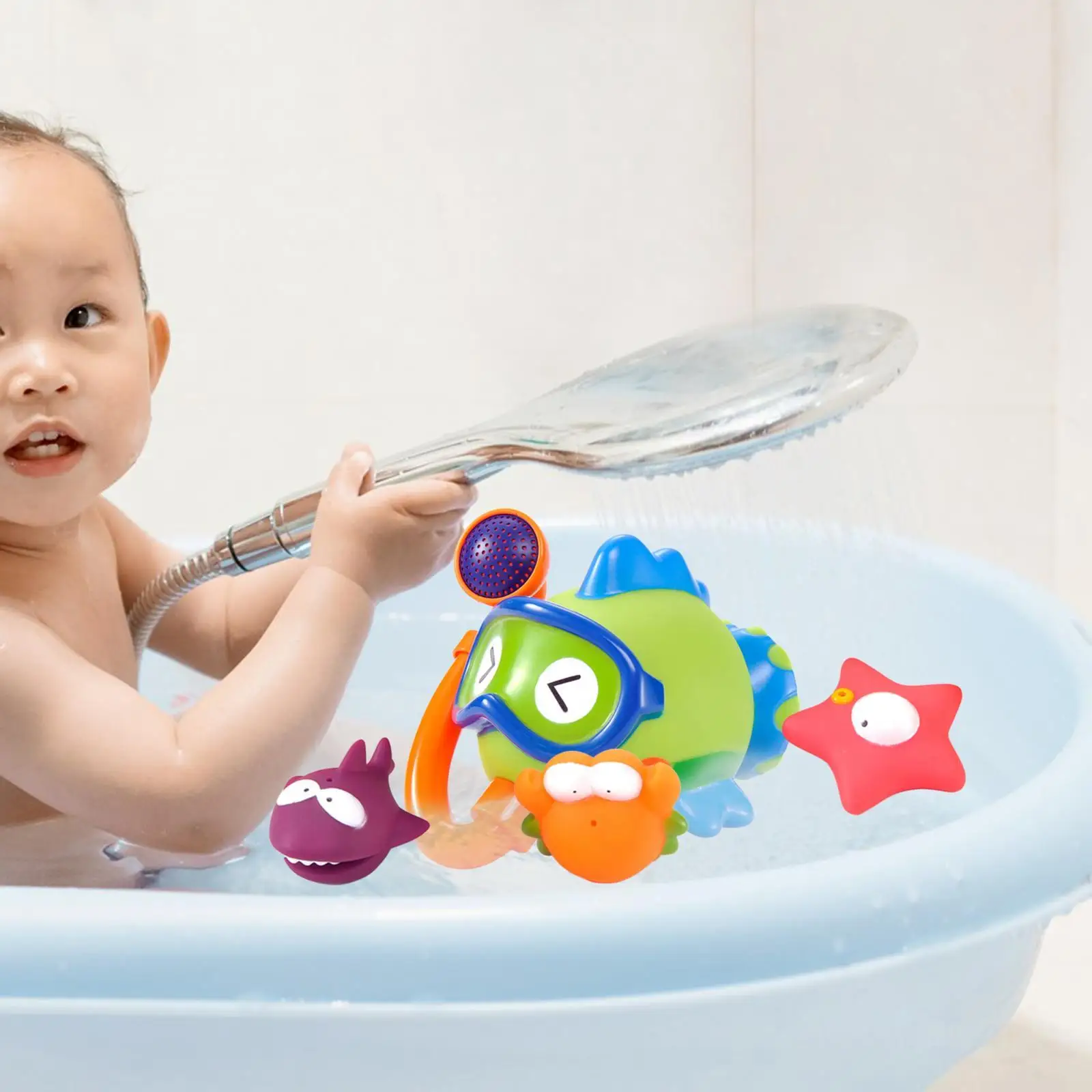 4x Fish Fountain Bath Toy Bathroom Water Playing Bath Ocean Sea Animal Bathtub Toys for Ages 1-5 Boys Kids Great Gifts