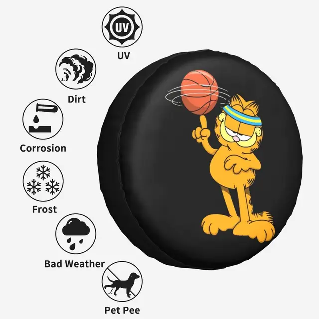 Garfields jogar basquete roda de reposição caso capa de pneu para jeep  pajero kawaii gato dos desenhos animados acessórios do veículo 14 15 16  17
