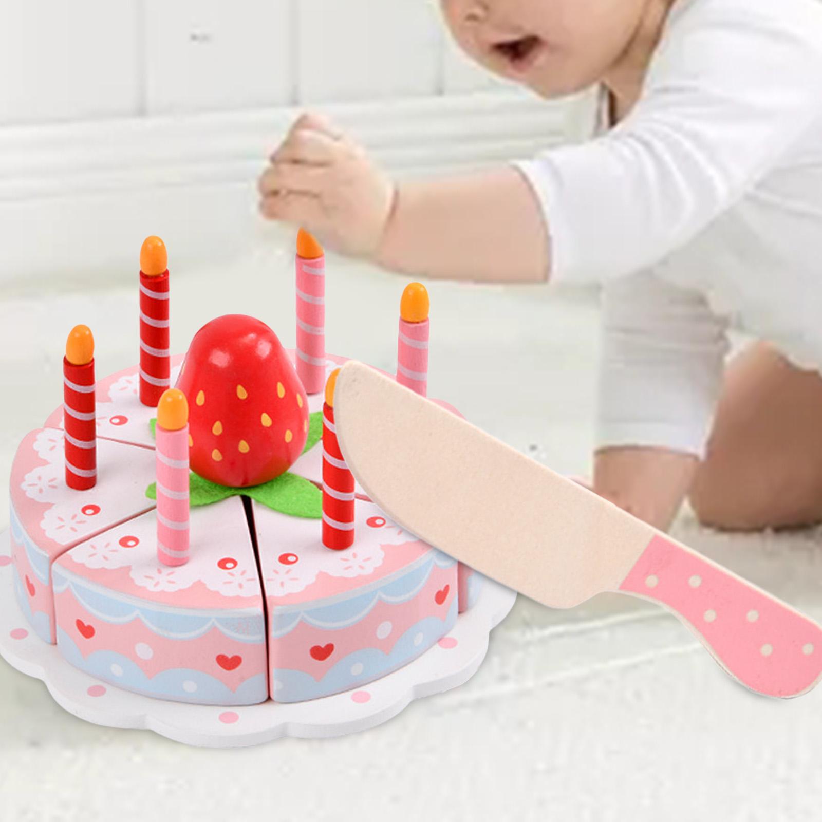 Wooden Birthday Cake Toy Early Educational Toys Strawberry Birthday Cake for Children 3 4 5 6 Boys Girls Kids Holiday Gift