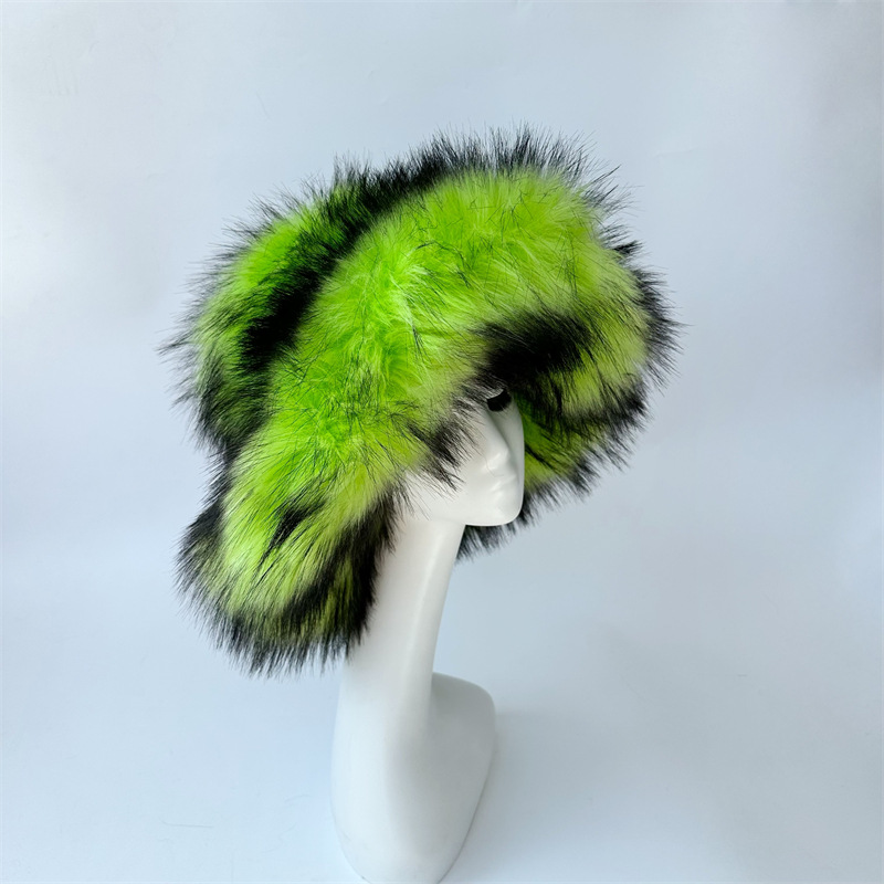 Harajuku Girls Sweet Cute Pink Wide Brim Floppy Furry Shag Hat Women Winter Y2k Fashion Fuzzy Festival Faux Fox Fur Bucket Hats