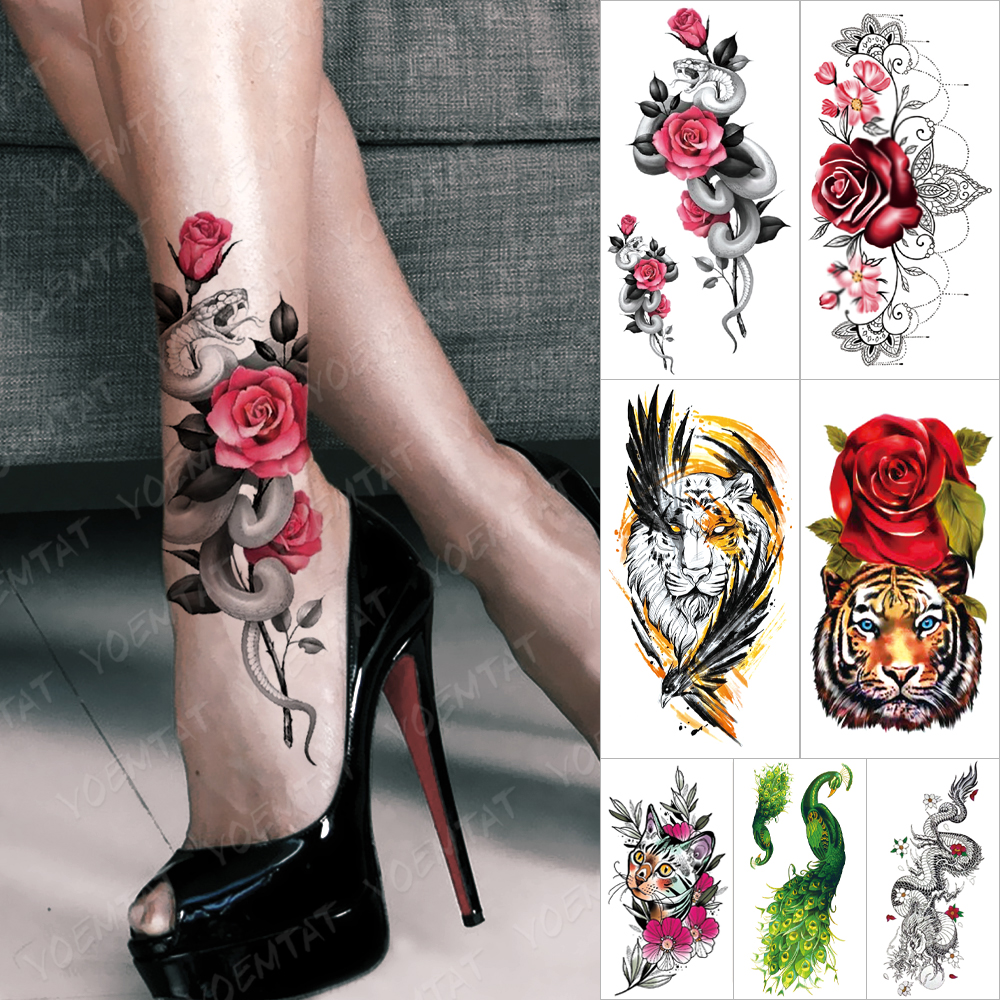 Best of Waterproof Temporary Tattoo Sticker Rose Snake Flower Tattoos Lace Tiger Dragon Body Art Arm Fake Sleeve Tatoo Women Reviews & Tips