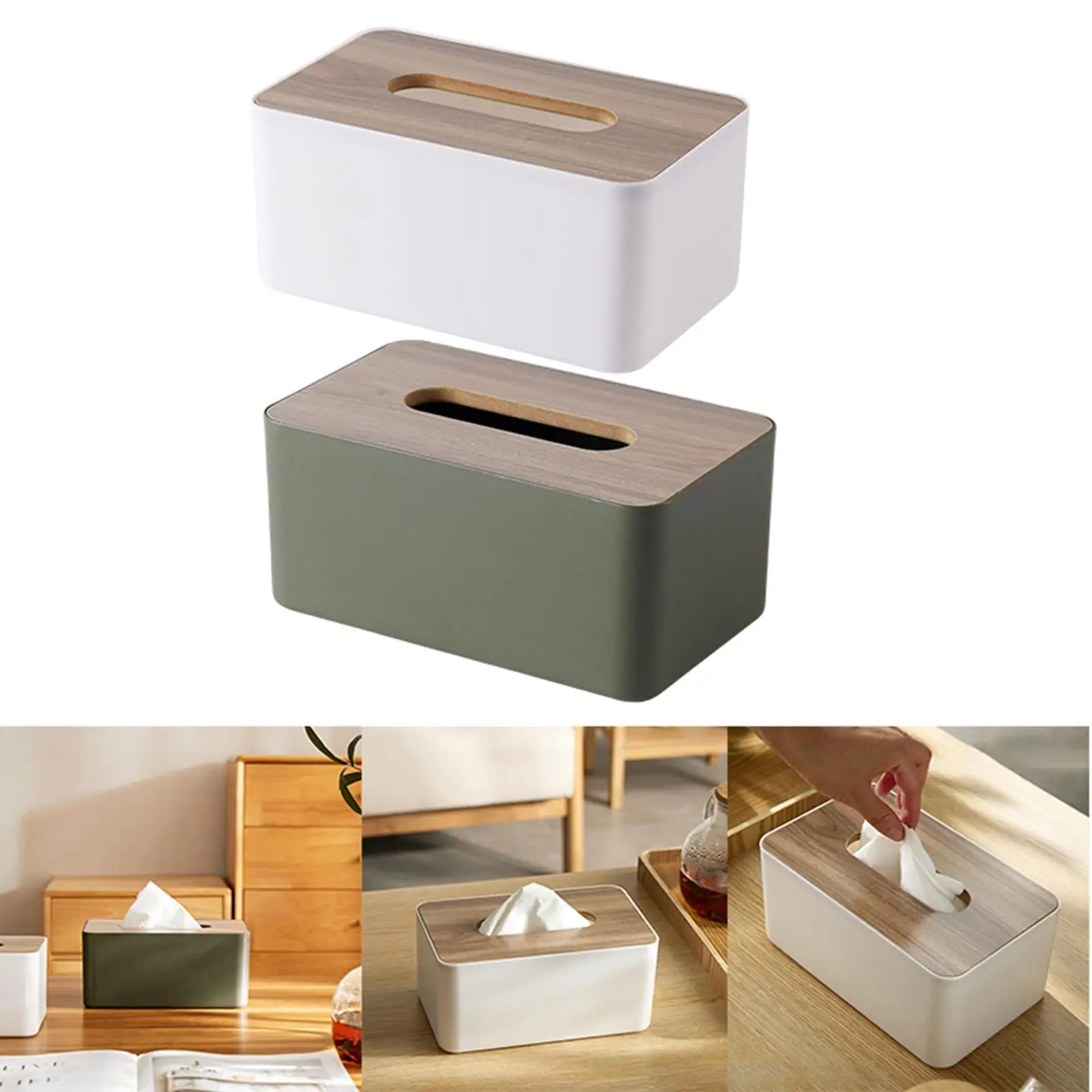 Modern Tissue , with Detachable Bamboo Wood Cover Facial Paper Holder Napkin Dispenser for Bathroom Bedroom Kitchen Hotel Car