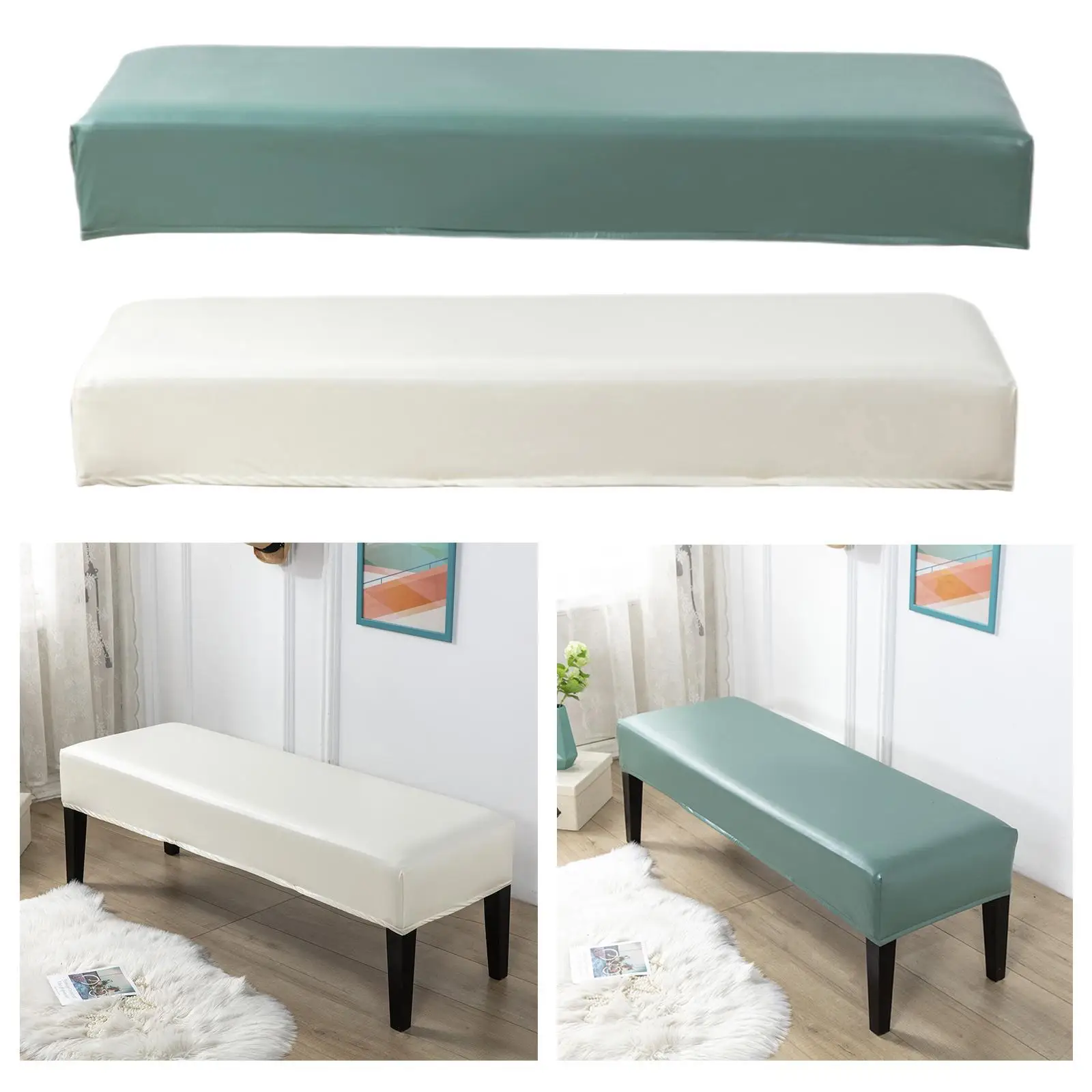 Waterproof Oilproof PU Dining Bench Cover Bench Slipcover, High Stretch