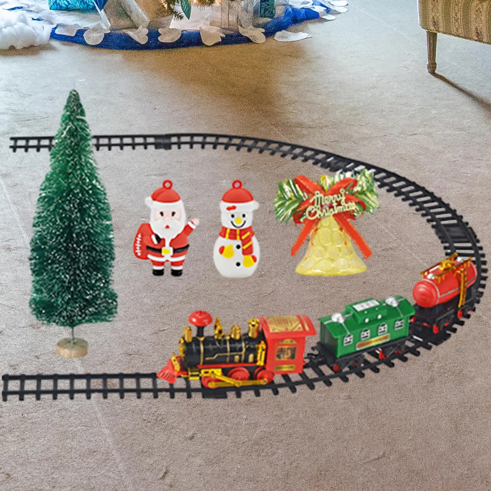 Electric Train Set Christmas Train DIY with Light & Sound Toys Decoration Small Trains Track for Children Girls Boys Gifts