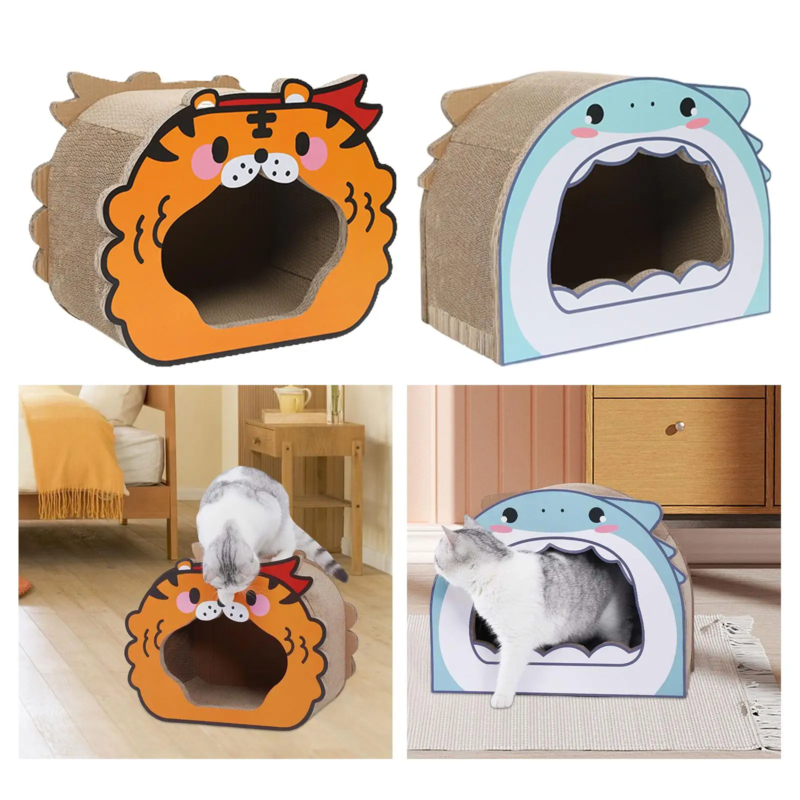 Cat Scratcher Board Cage Shelter Cardboard Cat House Scratching Pads Corrugated Cat Scratcher Box for Furniture Protection Kitty