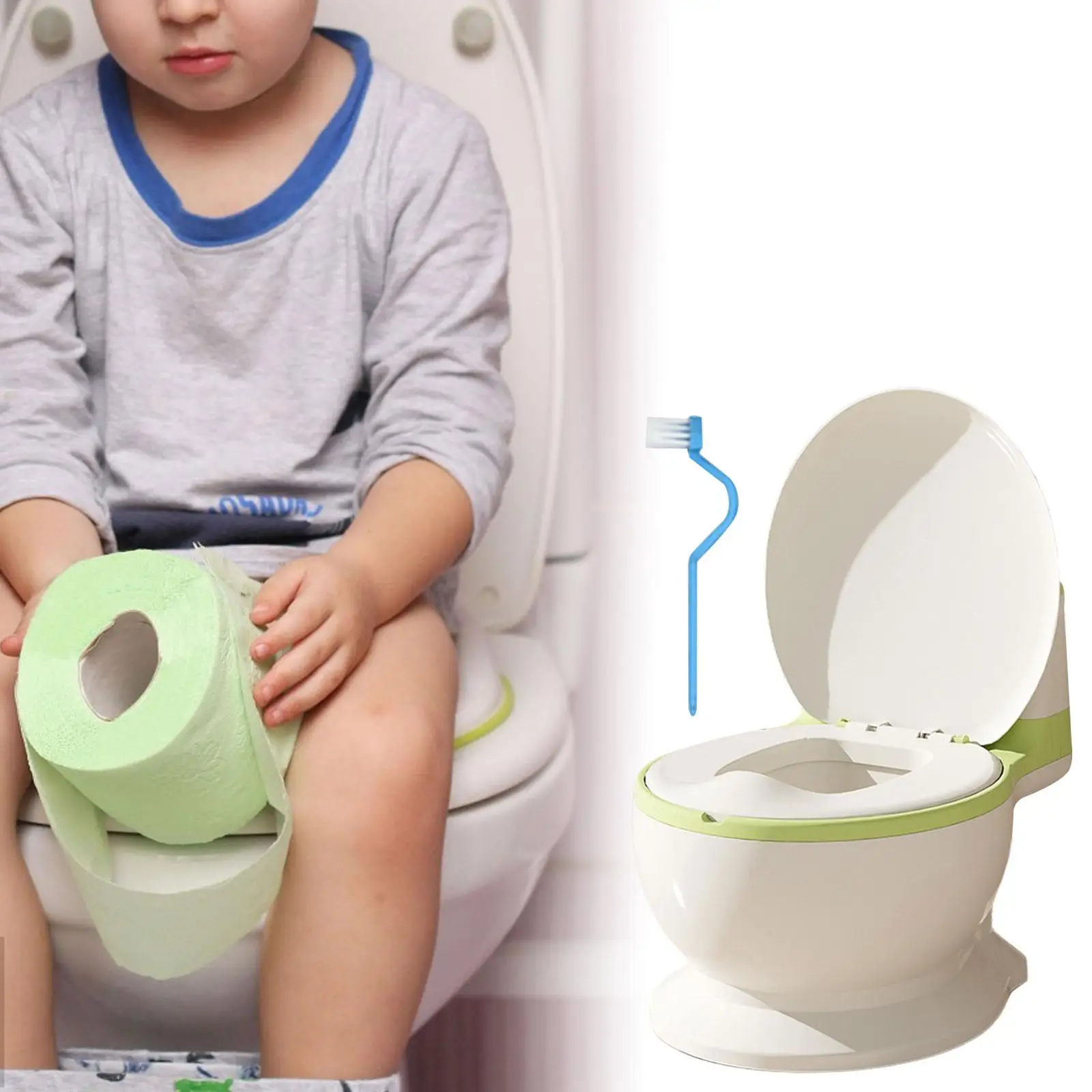 Baby Potty Toilet with Wipe Storage Includes Cleaning Brush Easily to Clean Comfortable Removable Potty Pot for Bedroom Ages 0-7
