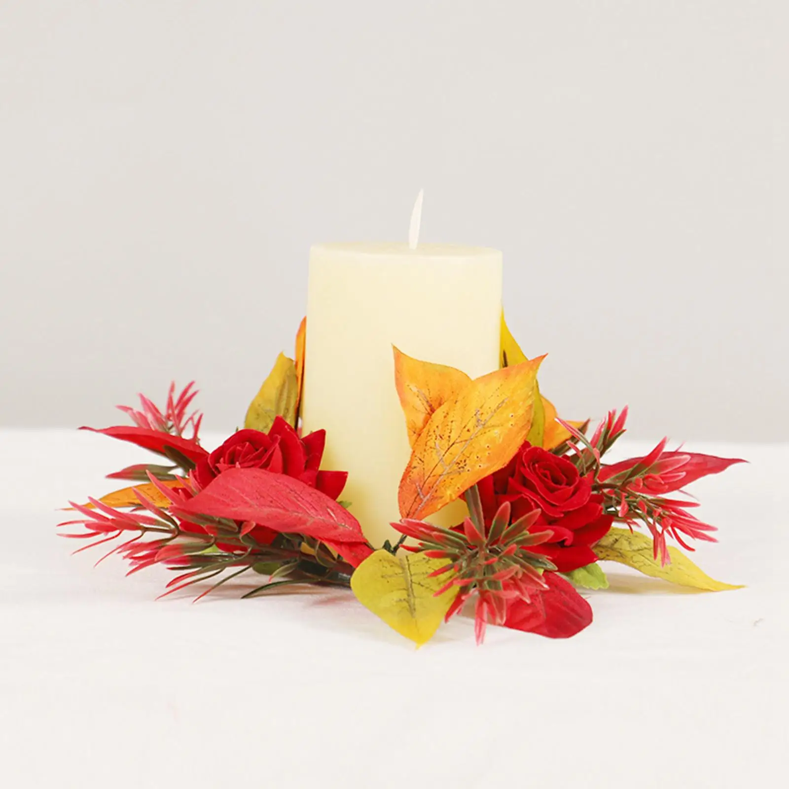 Pillar Candle Ring Wreath Maple Leaves Autumn Wreath Pillar Candle Holder for Party Easter Centerpieces Festival Wedding