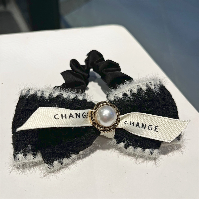 Winter Temperament Samt Bowknot Dickdarm Haar gummis Schleife Französisch Perle elegante Seil Kopf bedeckung Zubehör für Frauen – Detail 1