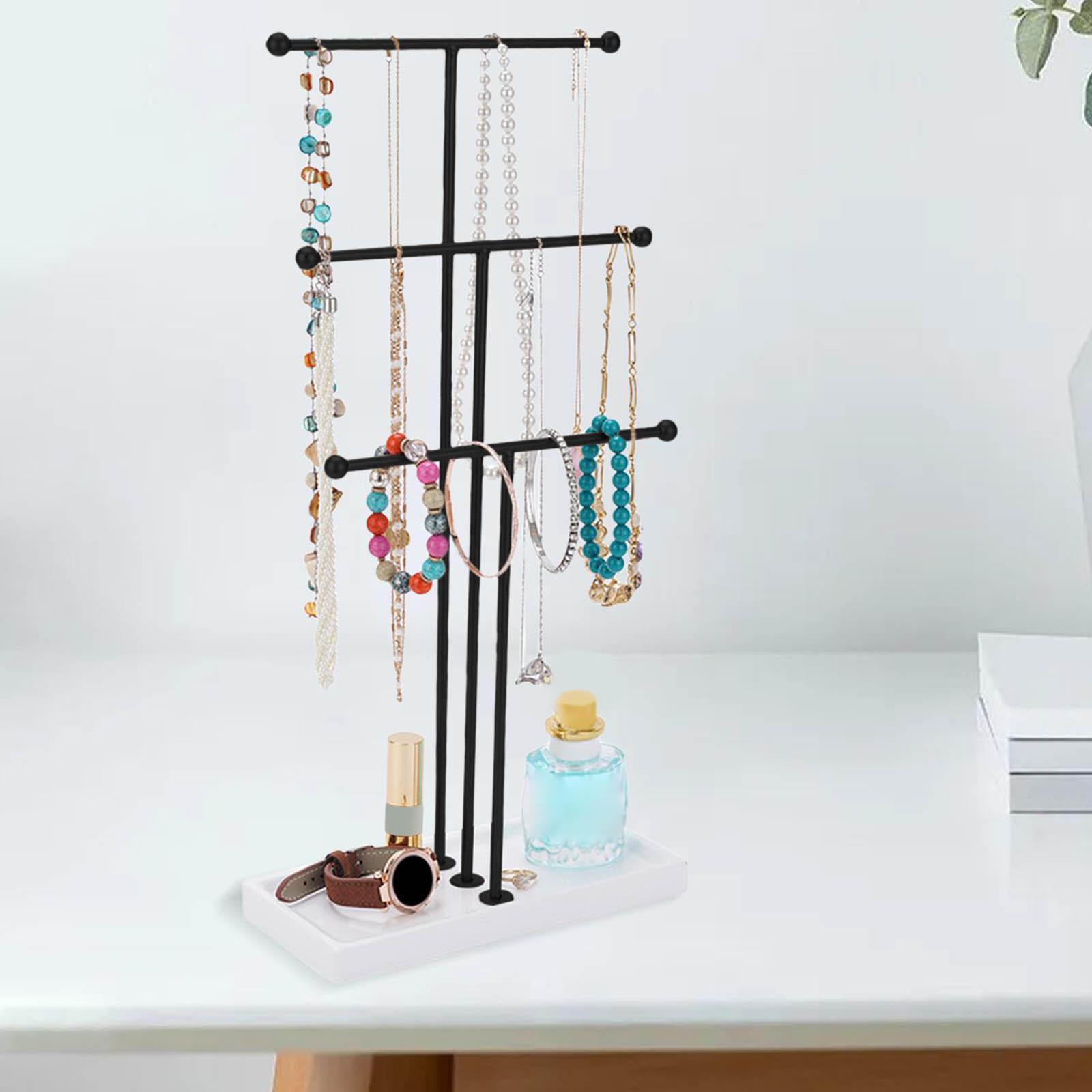 Table Top 3 Tiered Bars Necklace Display Stand, for Displaying, Storing and Organizing Necklace Holder with Resin Base