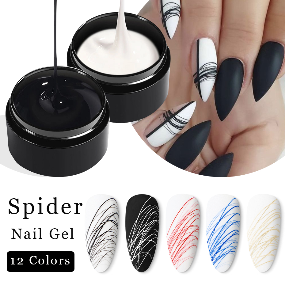 Description Picture 4 of itemBlack White Spider Web Gel Wire Drawing Gel Nail Polish Varnish Nail Art Design Painting Liner Glue Reflective Lacquer Top Coat