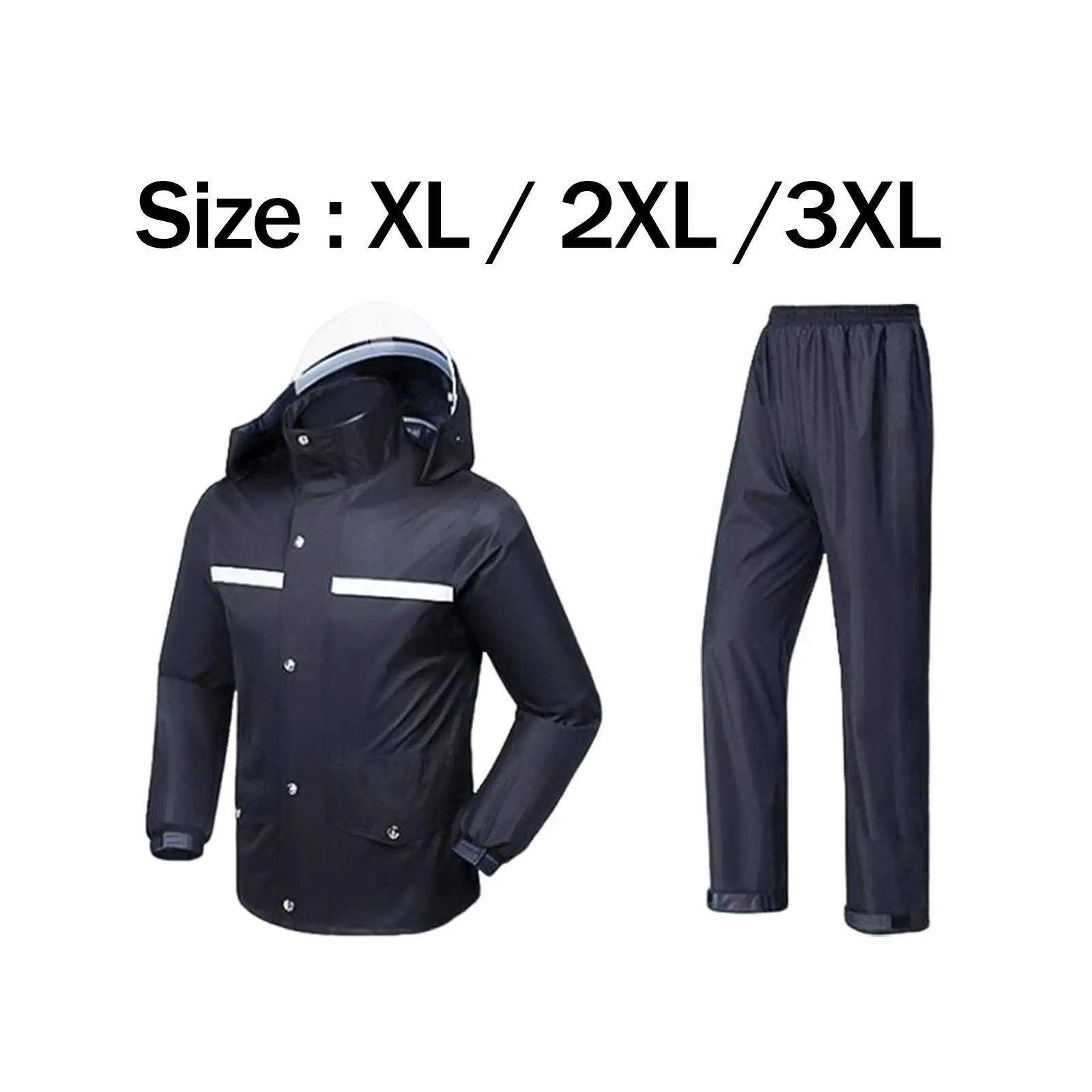 Rain Suit Jacket and Trouser Suit Hooded Breathable Fabric Durable Double Front Pockets Detachable Brim for Heavy Duty Rain