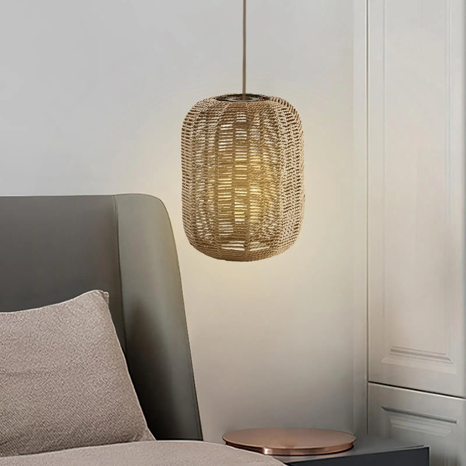 Pendant Lamp Shade Boho Woven Paper Rope Hanging Light Fixture Chandelier Cover for Kitchen Island Hotel Dining Room Living Room