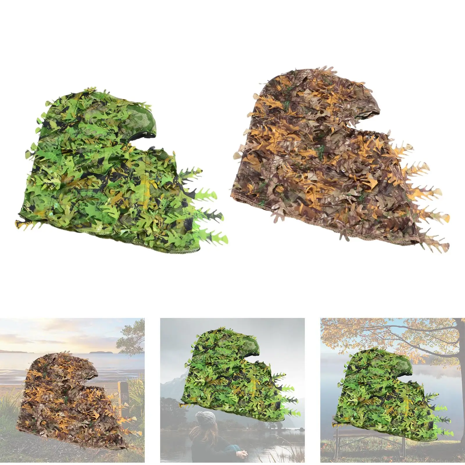 3D Leafy    Head Net Eyehole Opening Headwear for Hunting Outdoor  Game Unisex Ghillie Suit