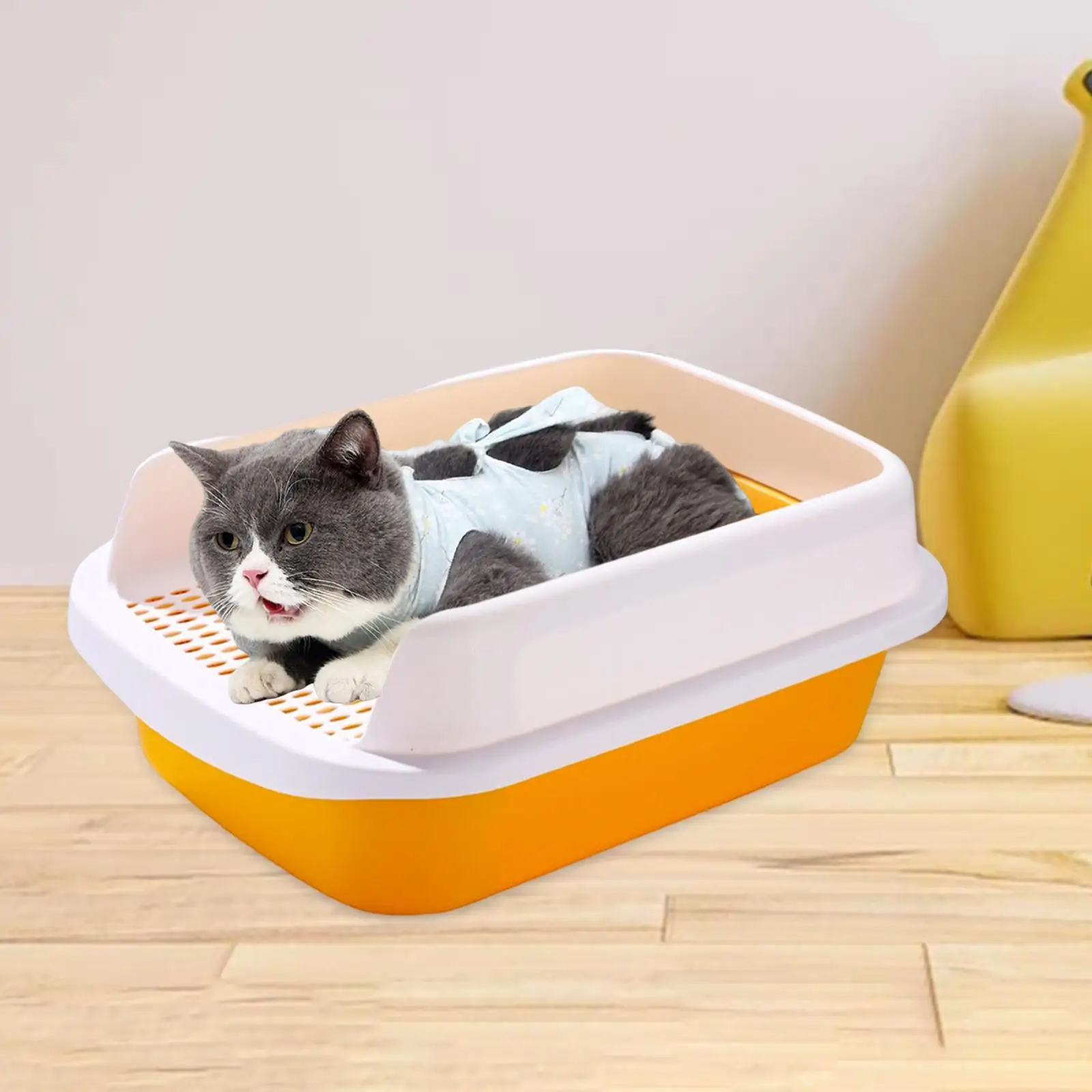 Cat Potty Toilet Heighten Semi Closed Pet Litter Tray Splashproof Bedpan Removable Litter Pan Large Sandbox for Indoor Cats