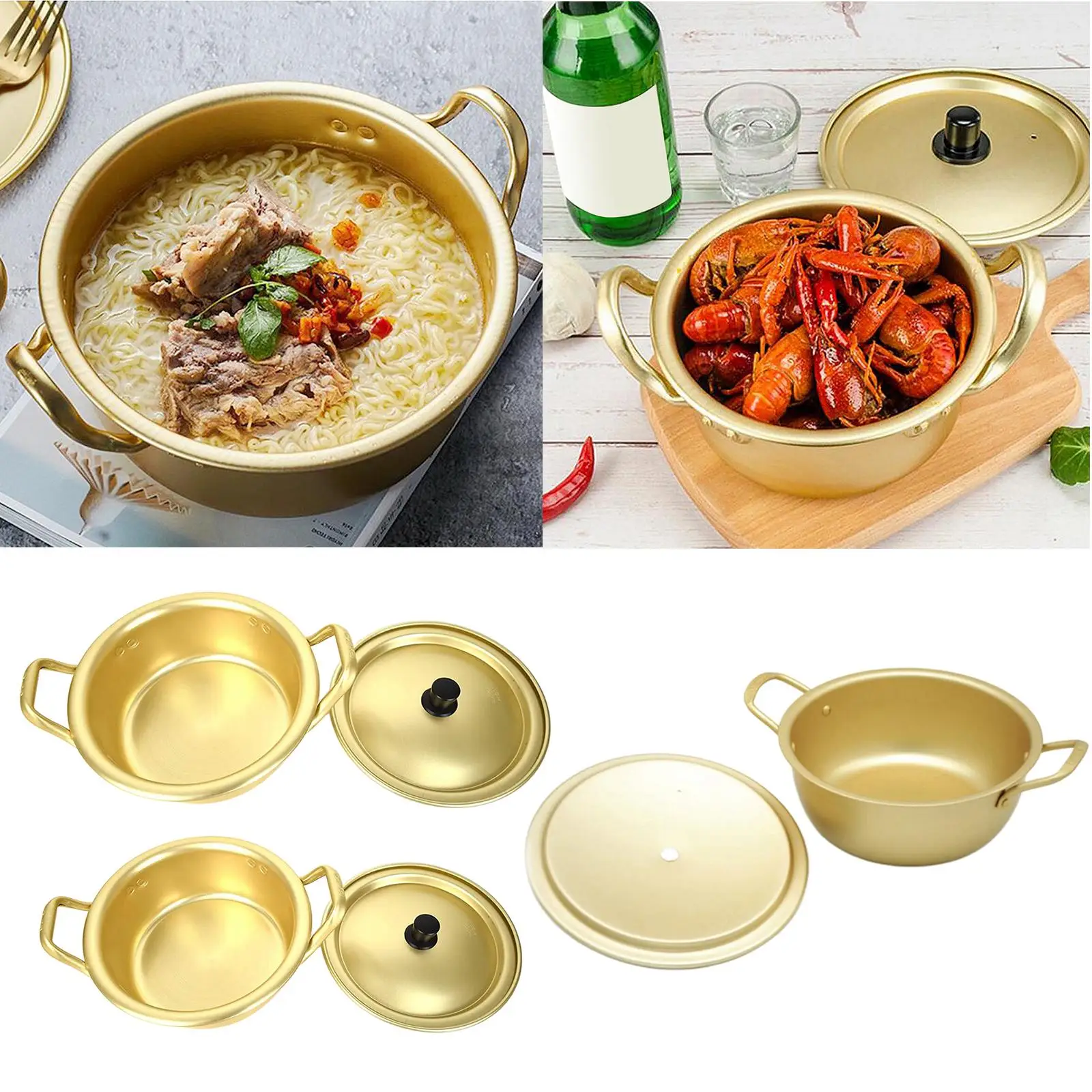 Korean Ramen Pot Noodles Paomian Pan Thickened Yellow Aluminum Pot Aluminum Soup Hot Pot Golden Kitchen Cookware Wok