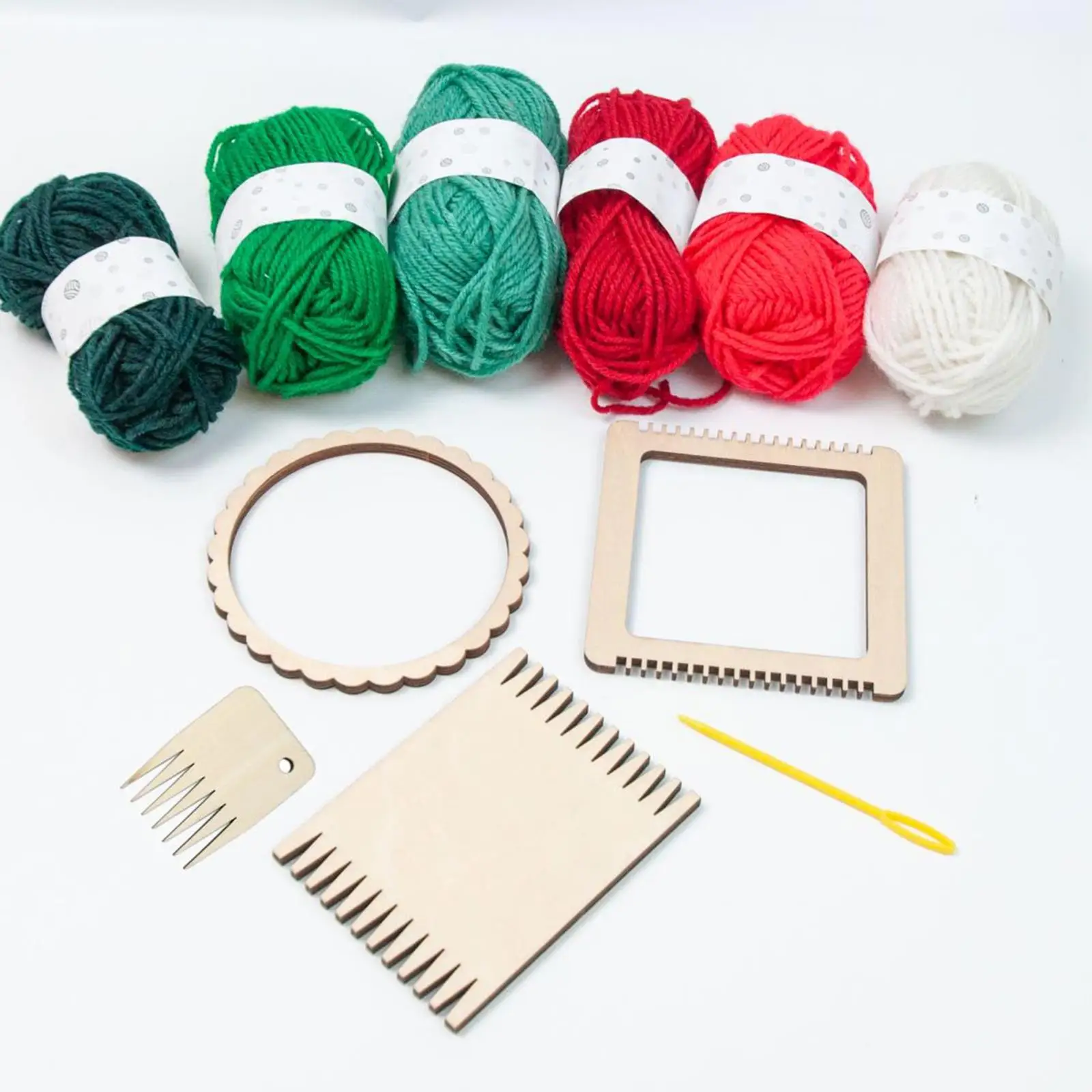 Weaving Kit Fitments with Yarn Easy to Use Weaving Needles and Tool Wooden for Tapestries Home Teapot Mat Pendant Weaving Adults