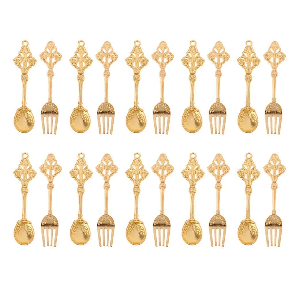 20 Pieces Golden Alloy  Tableware Cookware /12 Dollhouse  Scenes Decoration