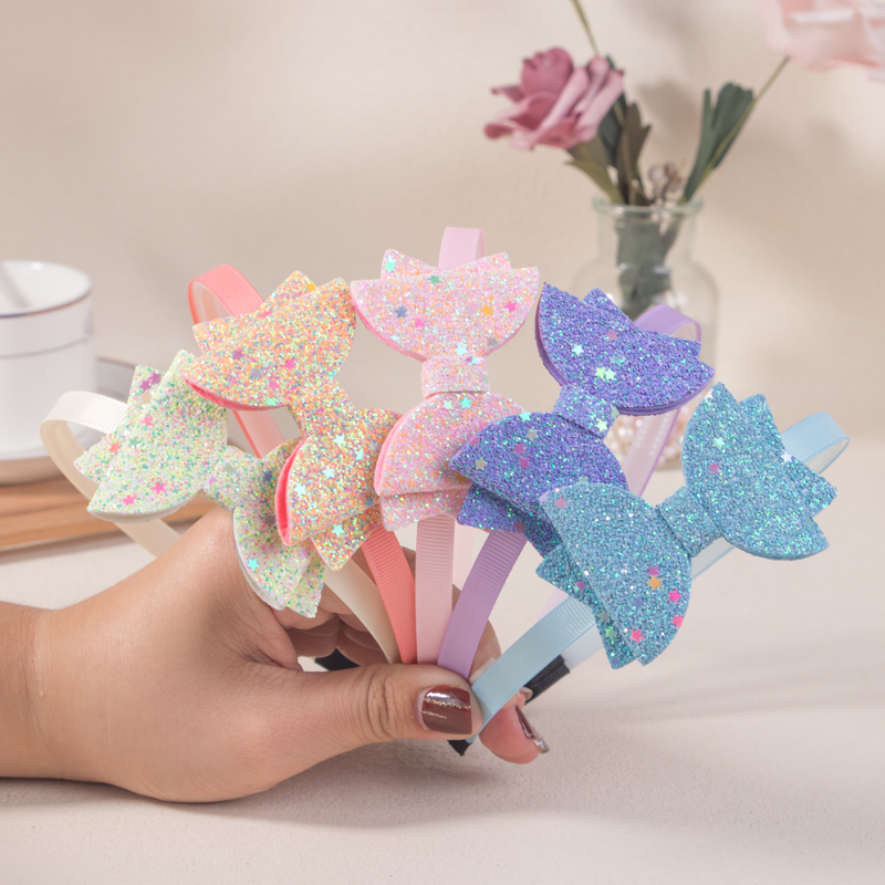 5 stücke 3 zoll Glitter Haar Bögen Stirnbänder Kunststoff Zähne Haarbänder Mode Kinder Kinder Stirnband Mädchen Kinder Haar Zubehör – Detail 6