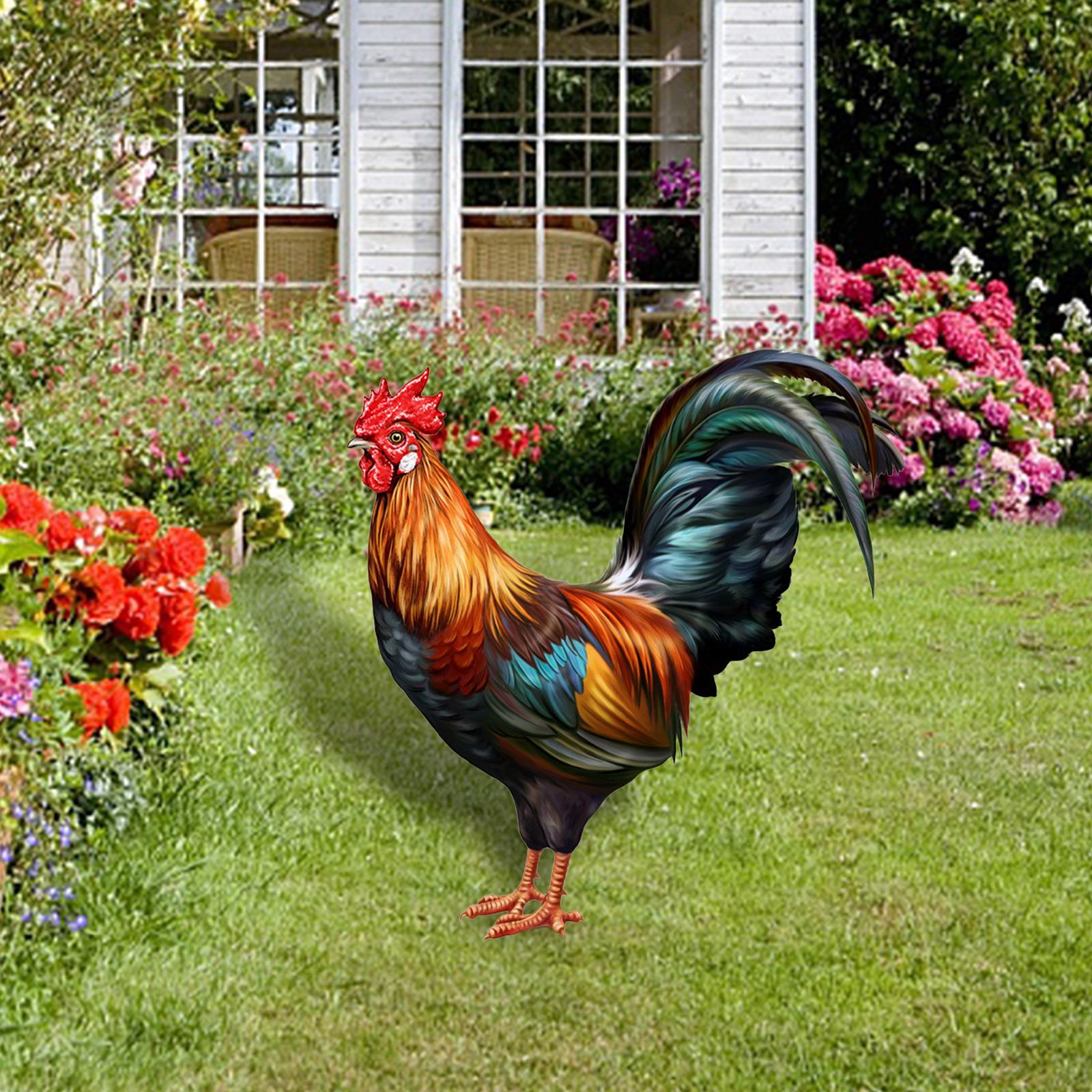 Rooster Animal Statue Stakes Hen Chicken Sculpture for Farm Backyard Pathway