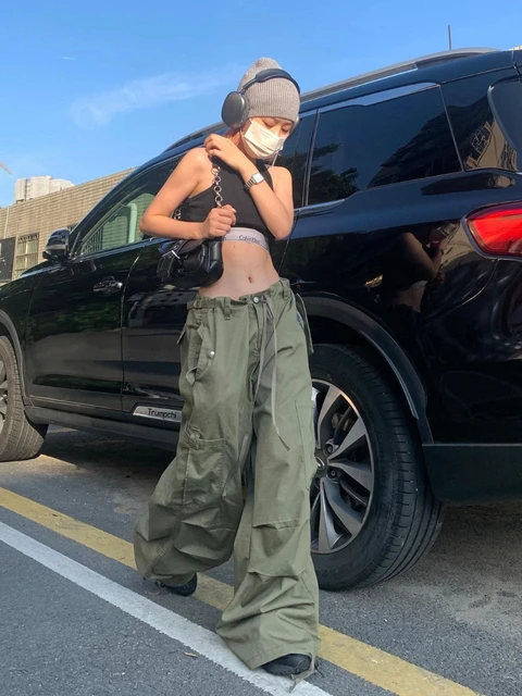 Army Green Straight Cargo Pants Summer Girl Solid Trousers Mori