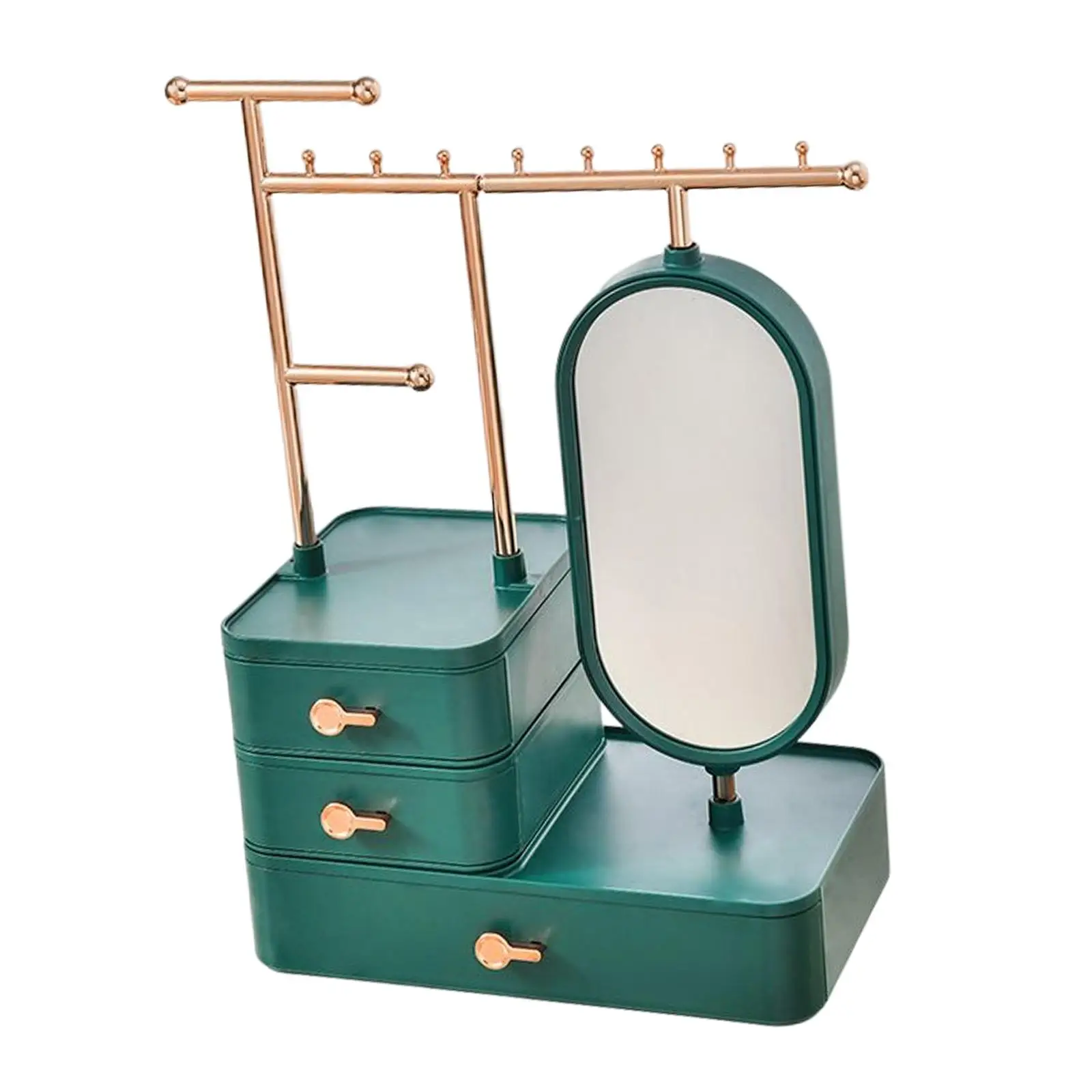 Make up Jewelry Storage with Mirror with 3 Drawers Dustpoof Earrings Bracelet Necklace Stand for Tabletop Desk Tidy Girls Women