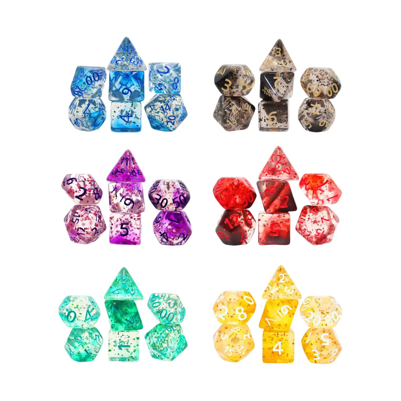 7 Pieces Polyhedral Dices Set D6 D4 D8 D10 D12 D20 Multi Sided Dices for Family Gathering Role Playing Board Game Entertainment