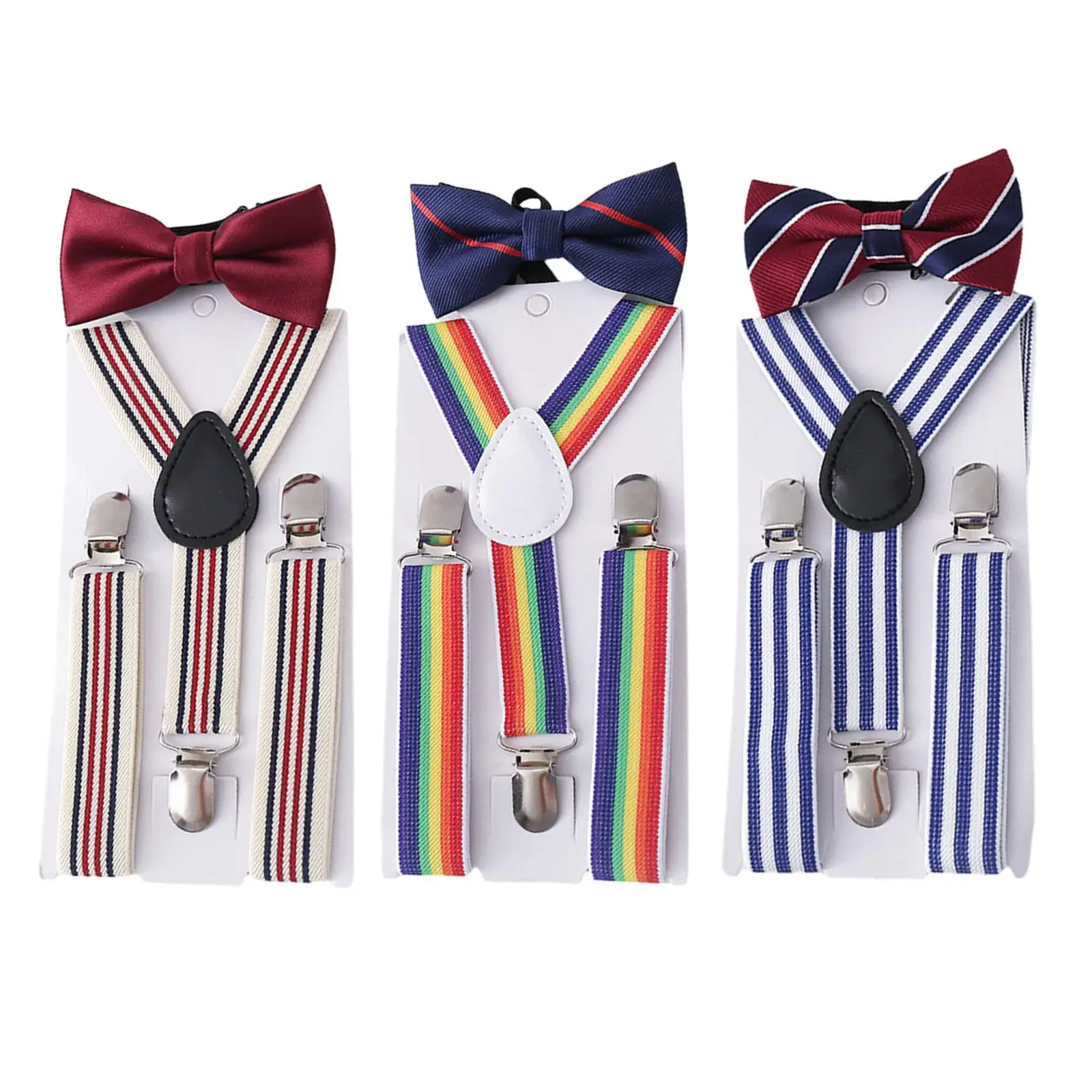 Kids Suspender Bow Tie Set Pants Suspender Boys Girls 3 Clips Elastic Adjustable Y Back Brace for Dance Costume Party Jeans