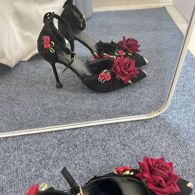 black heels with roses